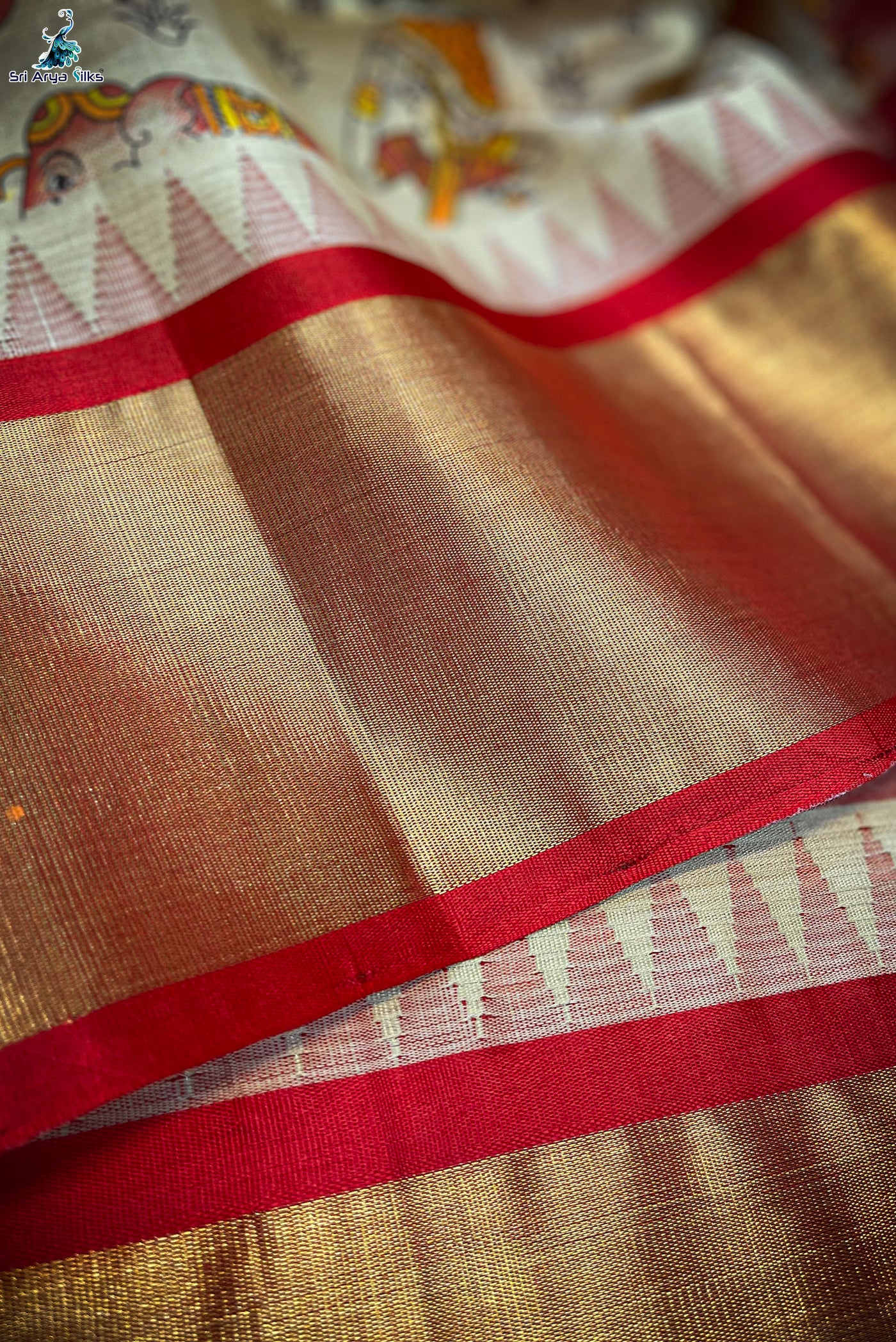 Fawn Korvai Silk Cotton Saree With Kalamkari Pattern