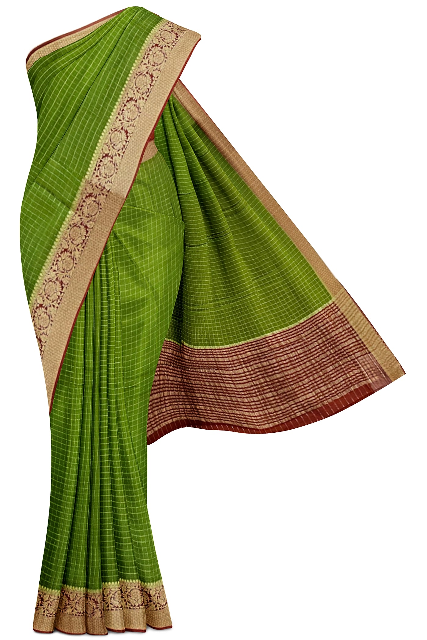 Mehendi Green Georgette Banarasi Saree With Zari Checked Pattern