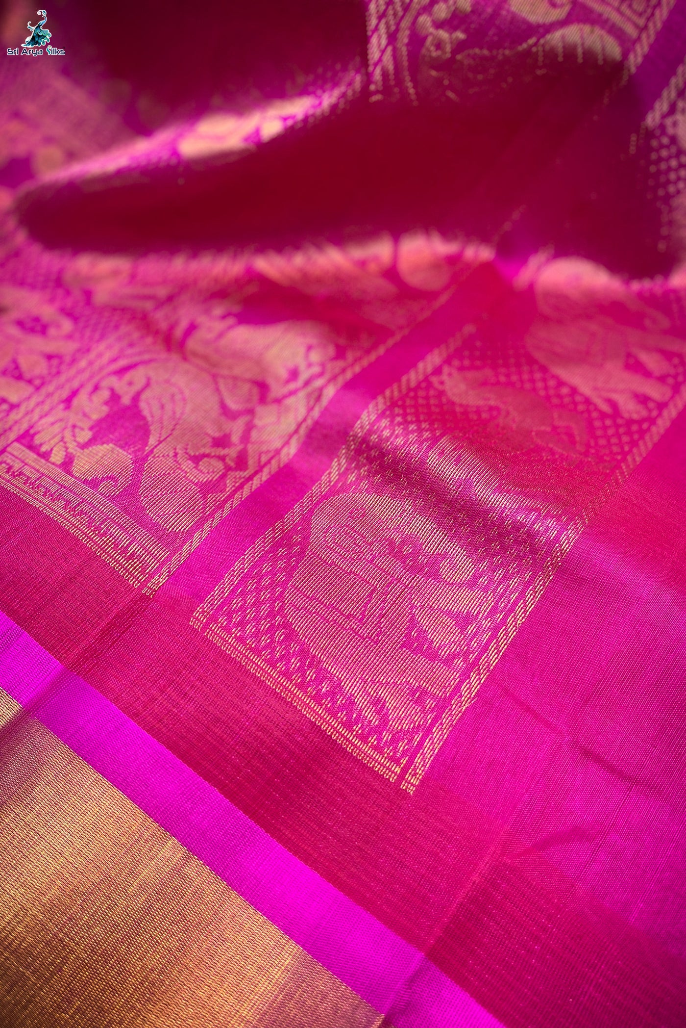 Beige Korvai Silk Cotton Saree With Plain Pattern