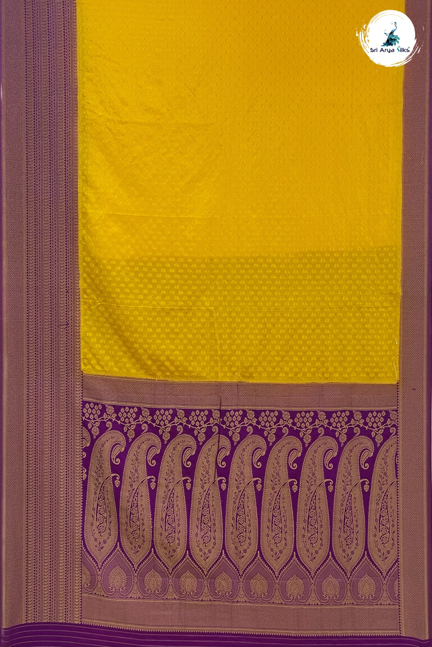 Yellow Semi Banarasi Saree With Zari Buttas Pattern