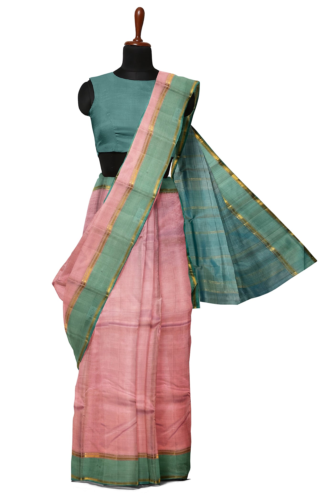 Blush Pink Light Weight Silk Saree With Plain Pattern