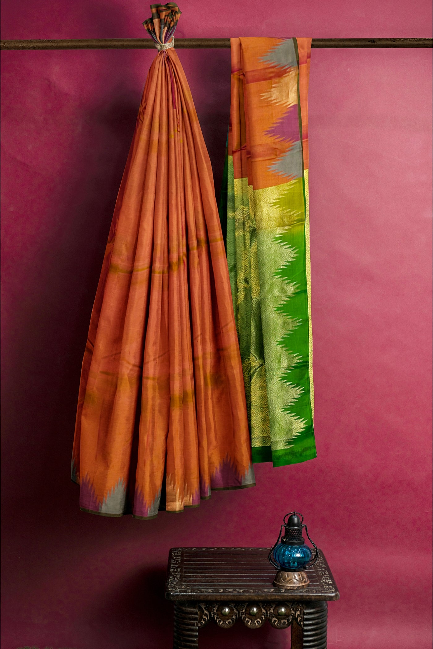 Lite Mustard Orange Light Weight Silk Saree With Plain Pattern