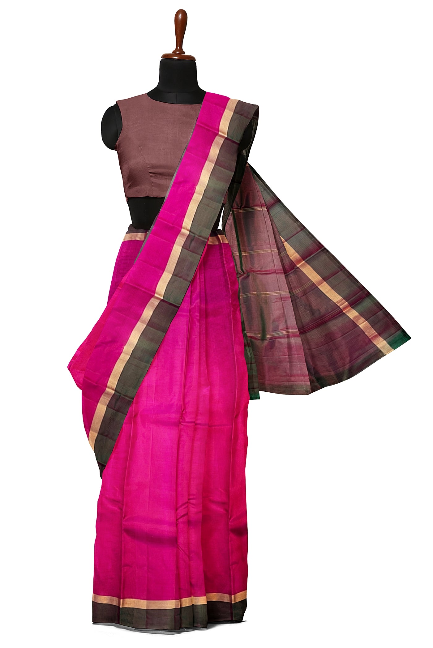 Magenta Pink Light Weight Silk Saree With Plain Pattern