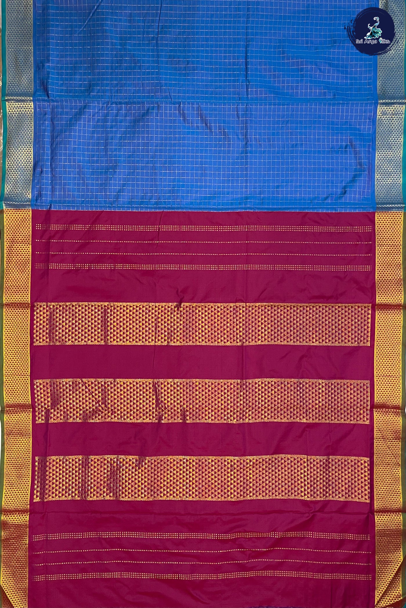 Greyish Blue Madisar Semi Silk Saree With Zari Checked Pattern