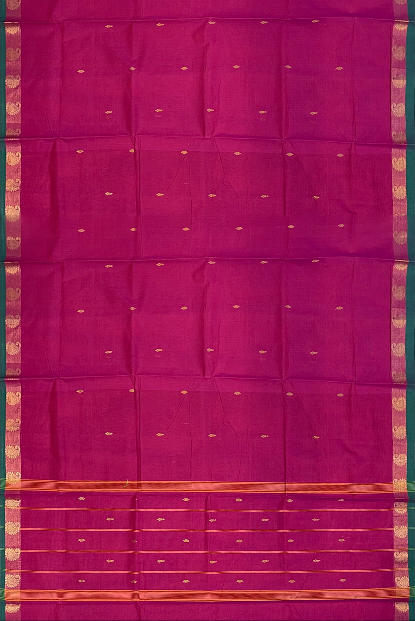 Dark Pink Cotton Saree With Zari Buttas Pattern