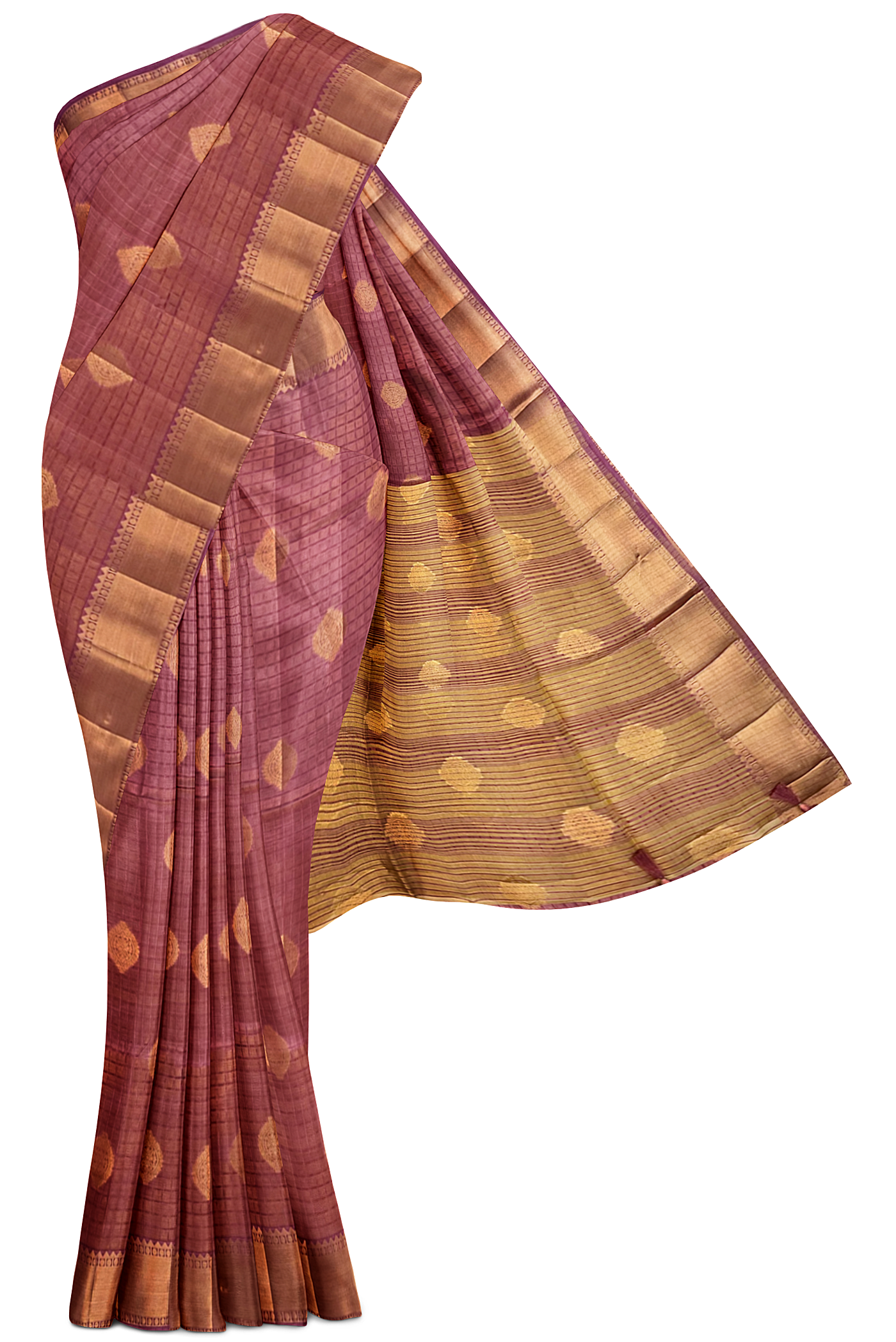 Chocolate Shade Tussar Saree With Embossed Pattern