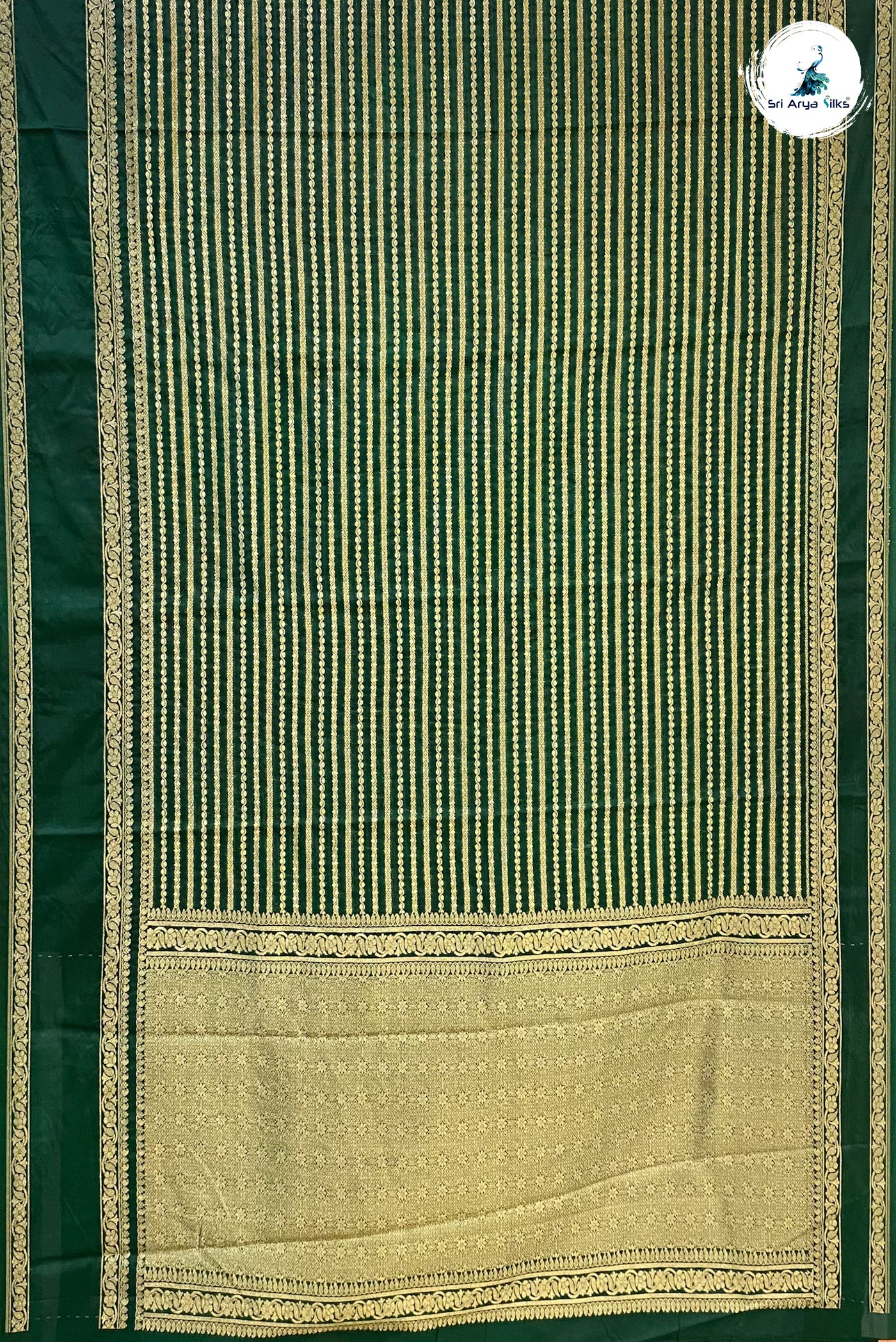 Bottle Green Georgette Banarasi Saree With Zari Checked Pattern