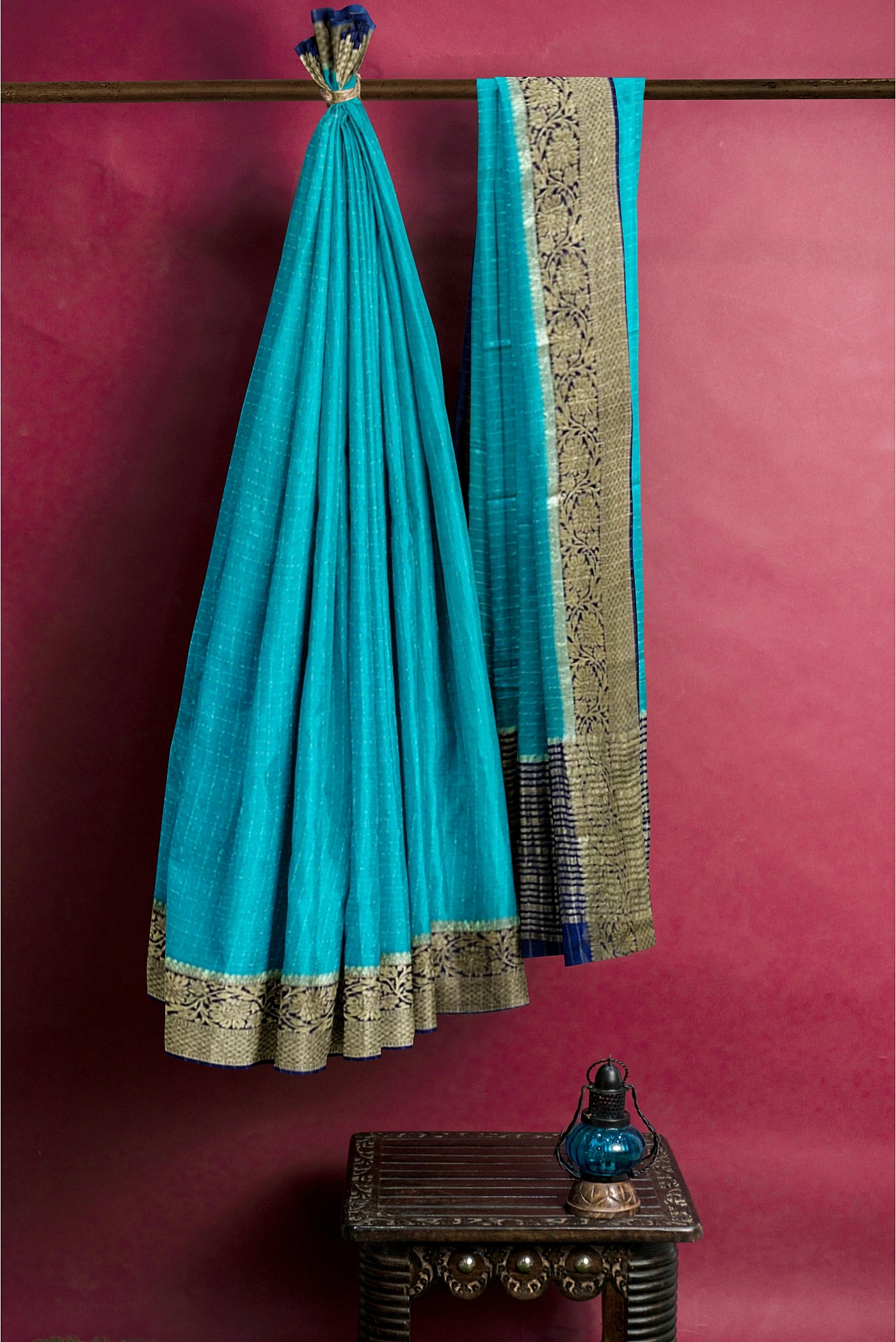 Light Blue Georgette Banarasi Saree With Zari Checked Pattern