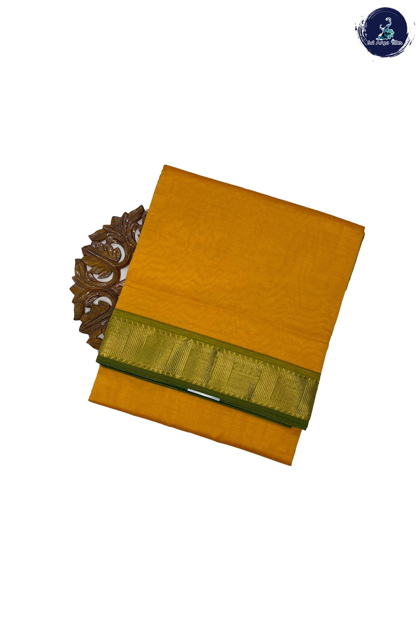 Mango Yellow Madisar Semi Silk Cotton Saree With Plain Pattern