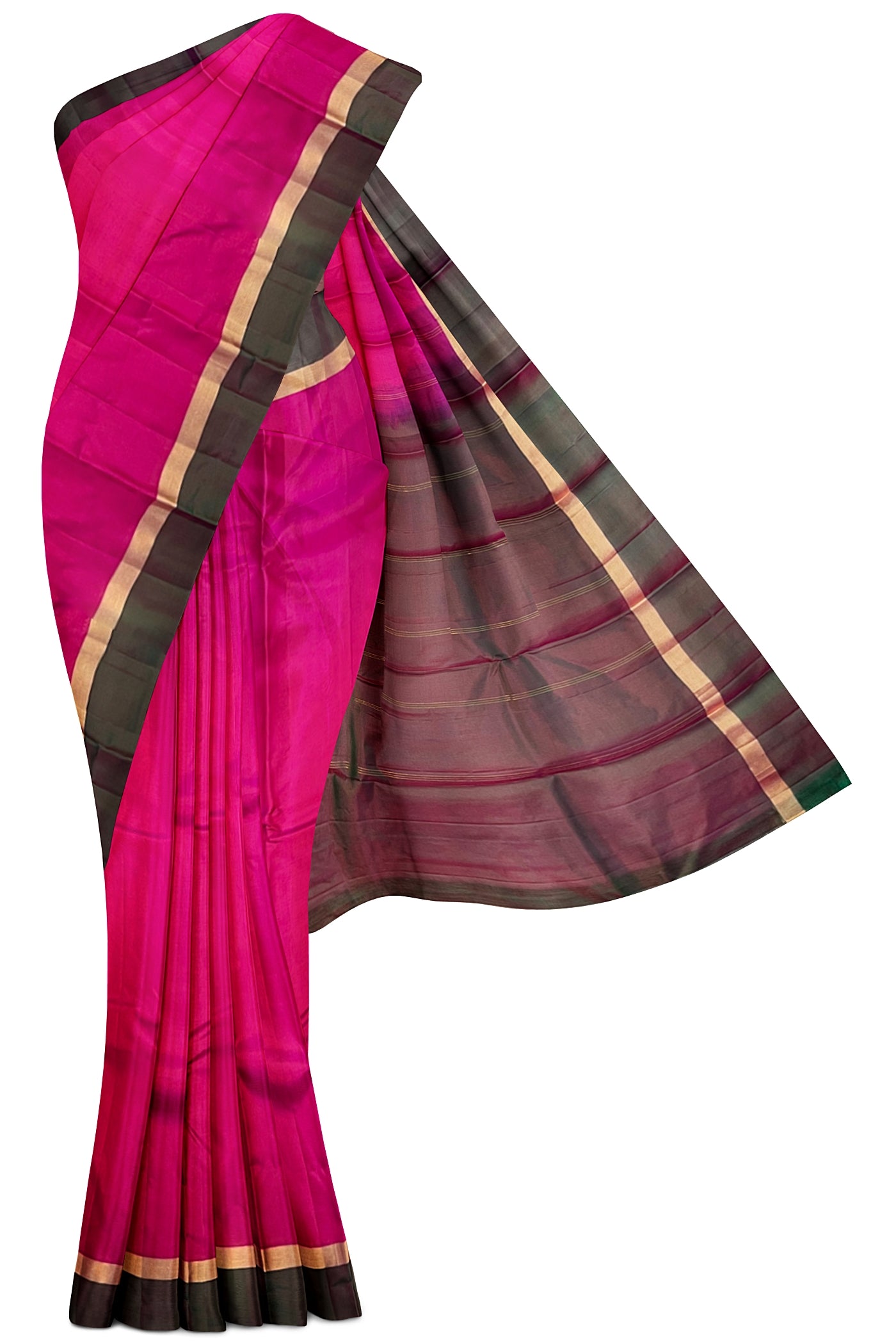 Magenta Pink Light Weight Silk Saree With Plain Pattern