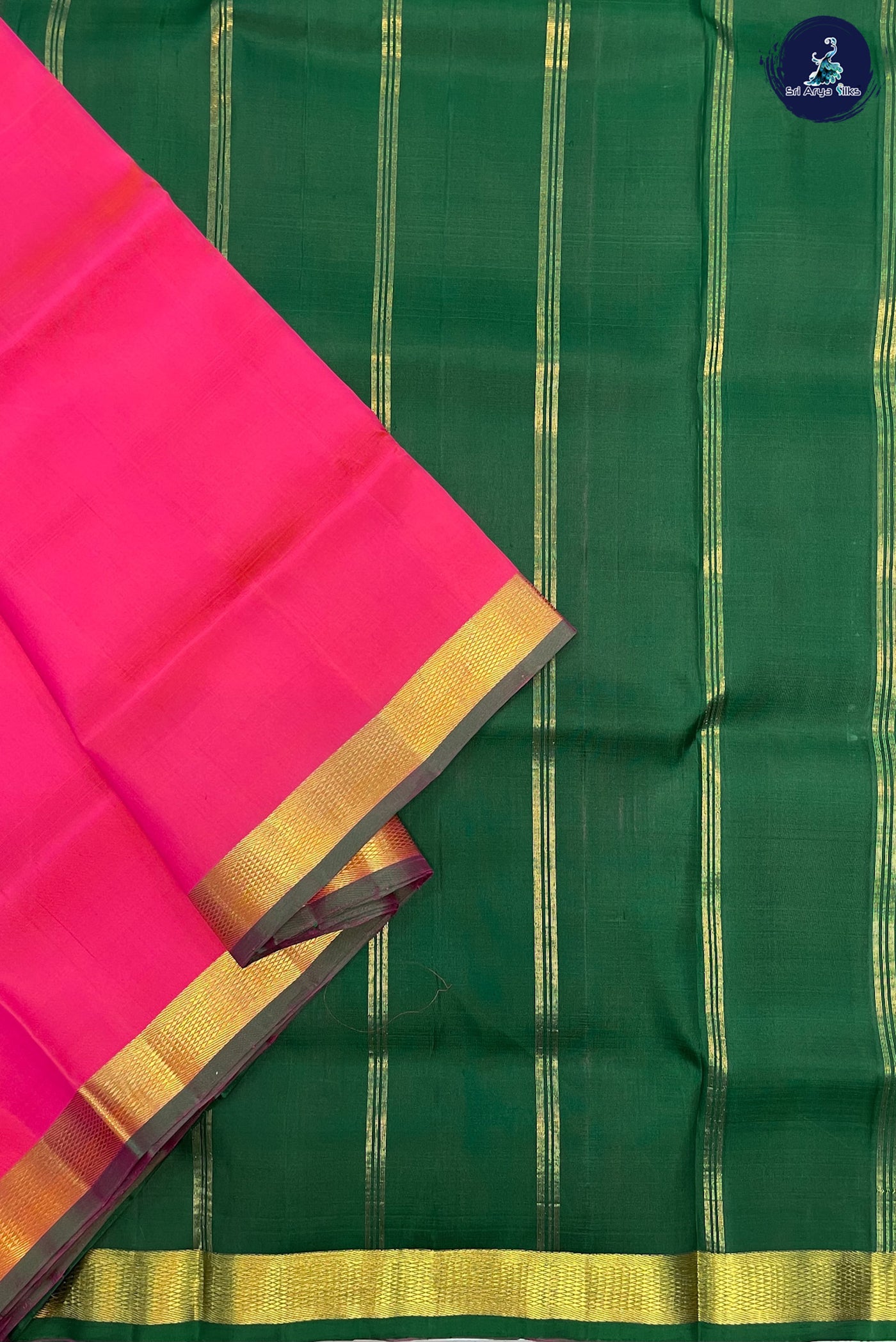 Orangish Pink Madisar 10 Yards Silk Saree With Plain Pattern