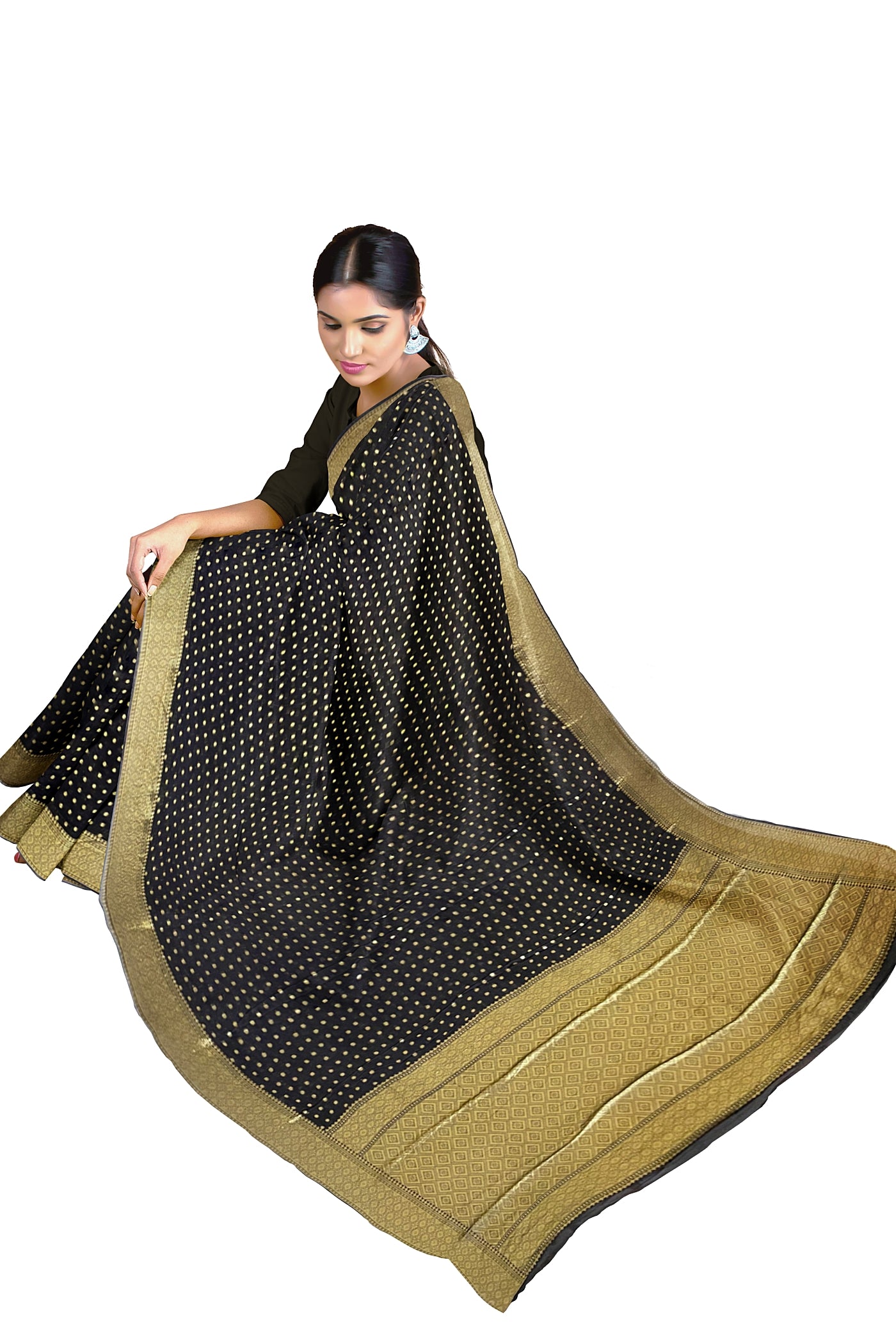 Black Georgette Banarasi  Saree With Black Blouse & Banarasi Pattern