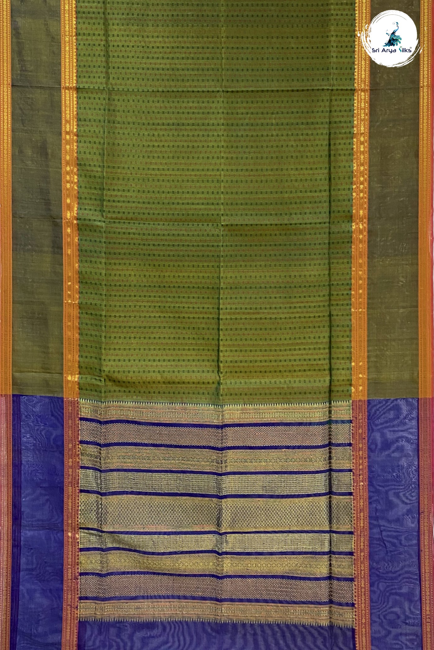 Olive Green Silk Cotton Saree With Meenakari Work Pattern