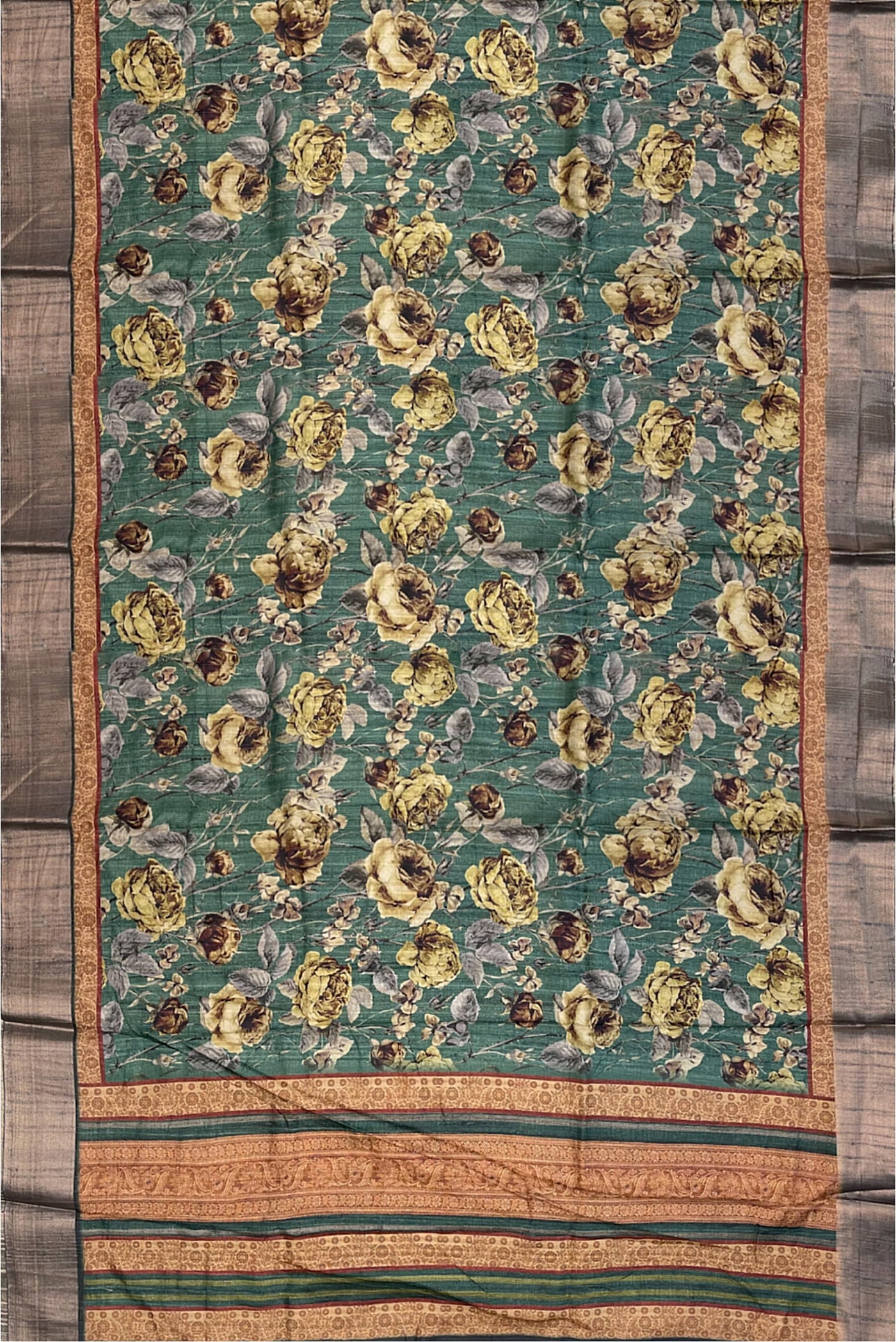 Green Office Wear Saree With Floral Pattern