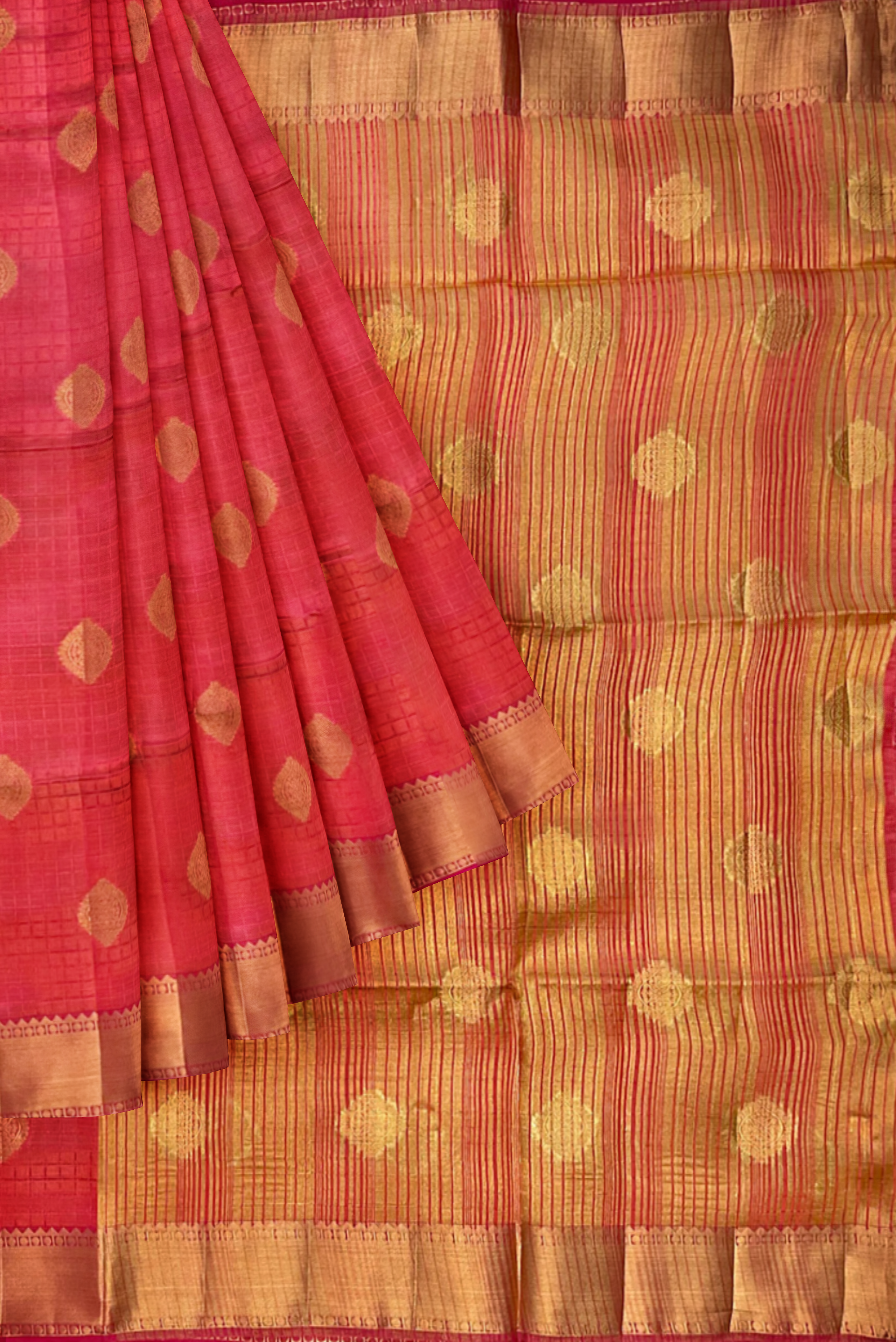 Peachpink Tussar Saree With Embossed Pattern