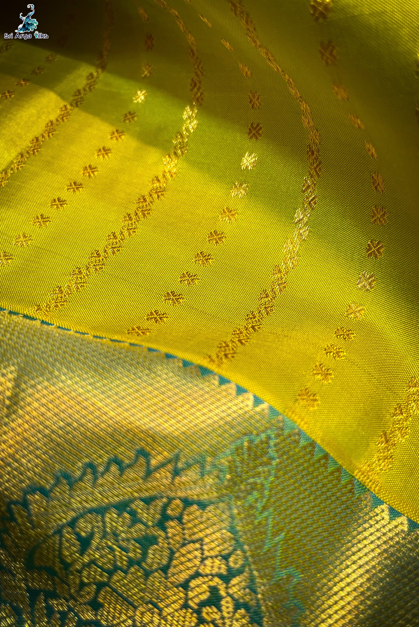 Light Green and Teal Blue Kanchipuram silk saree