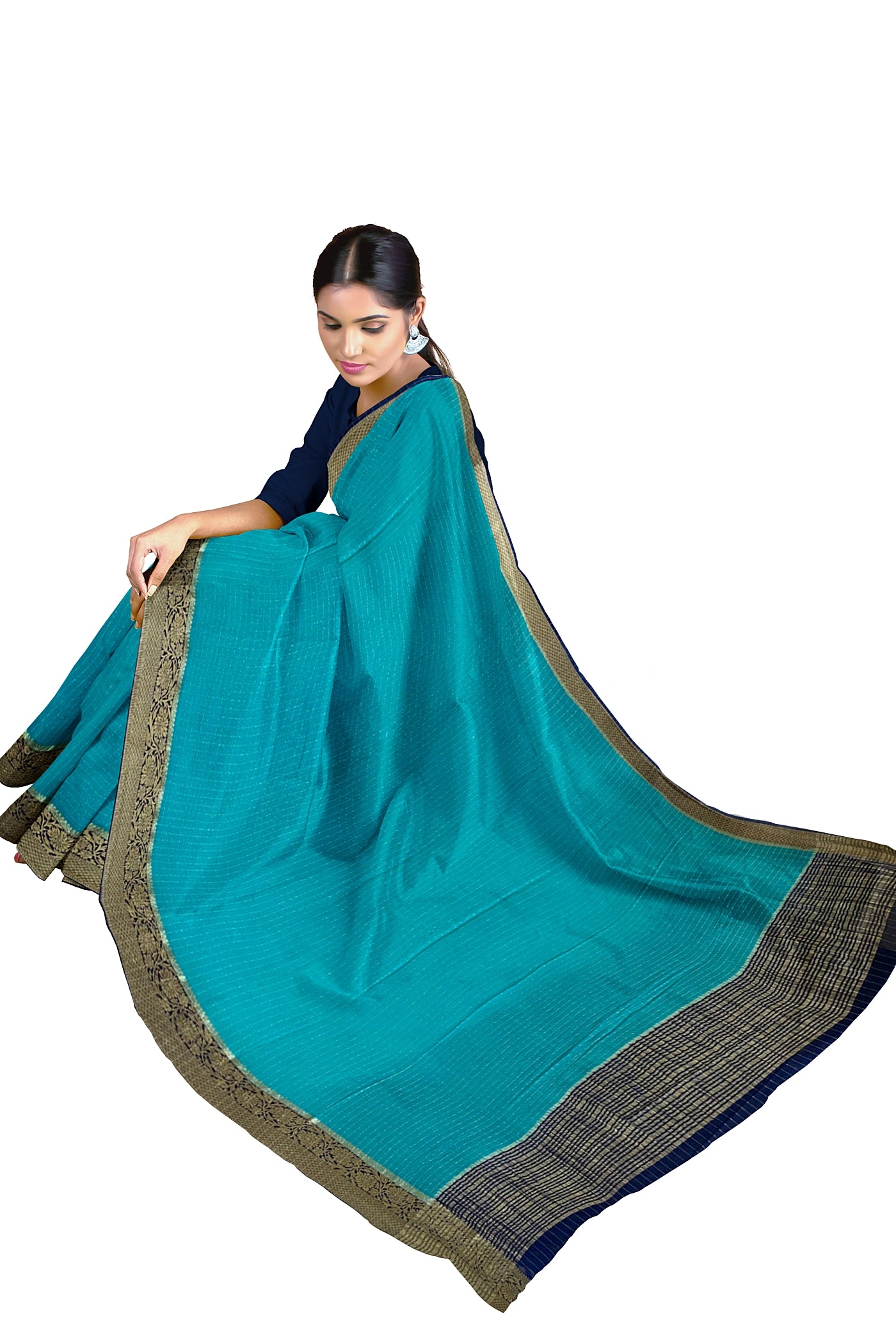 Light Blue Georgette Banarasi Saree With Zari Checked Pattern