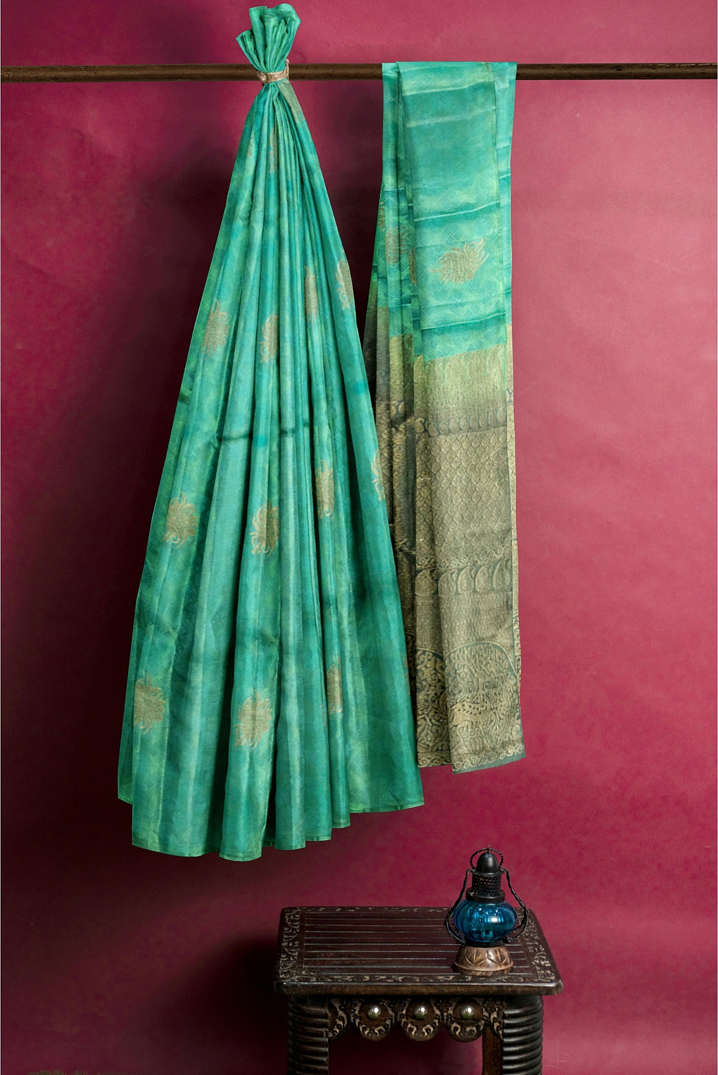 Dark Pista Green and Light Greyish Green Pure Kanchipuram Silk Saree