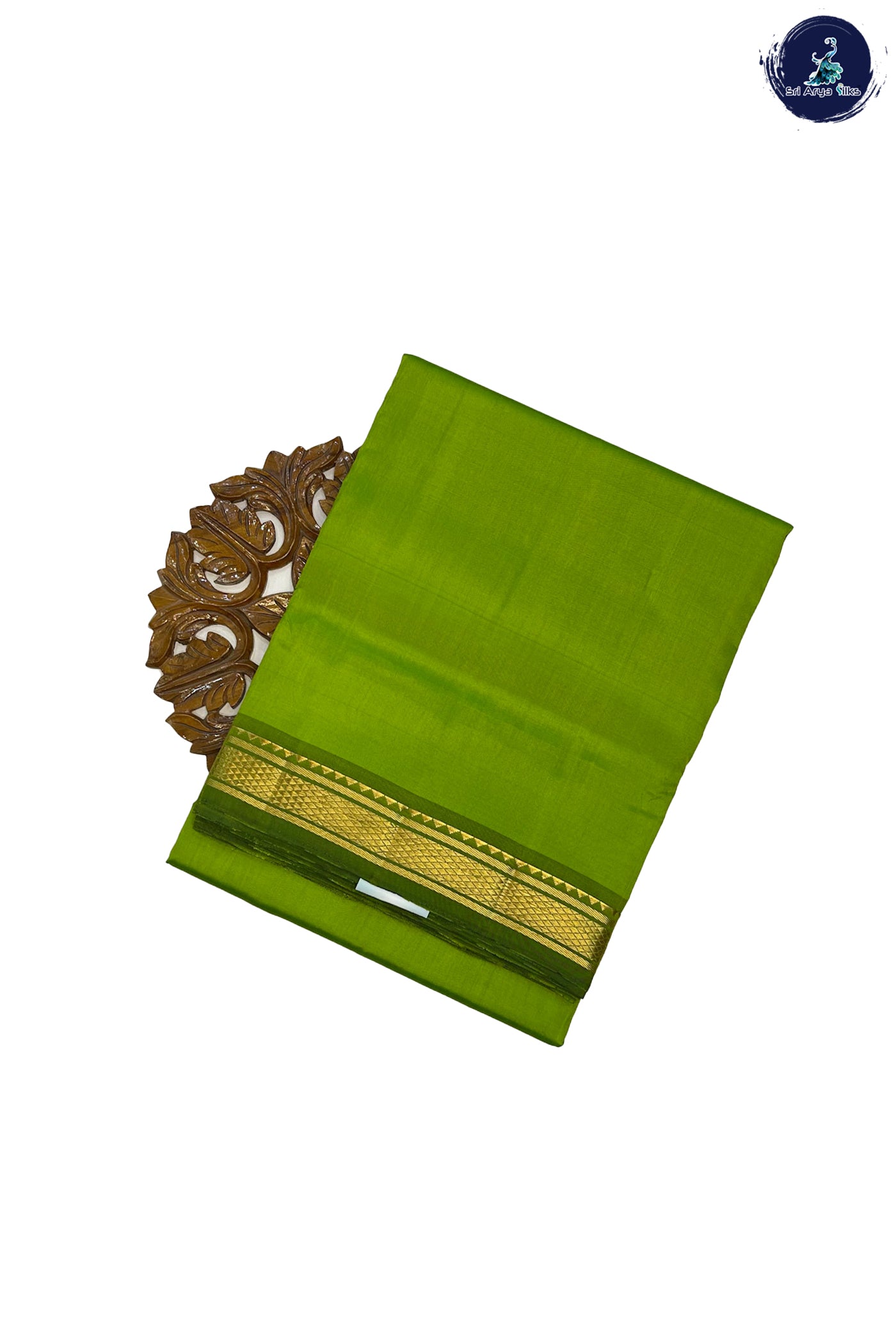Lime Green Madisar 10 Yards Silk Saree With Plain Pattern