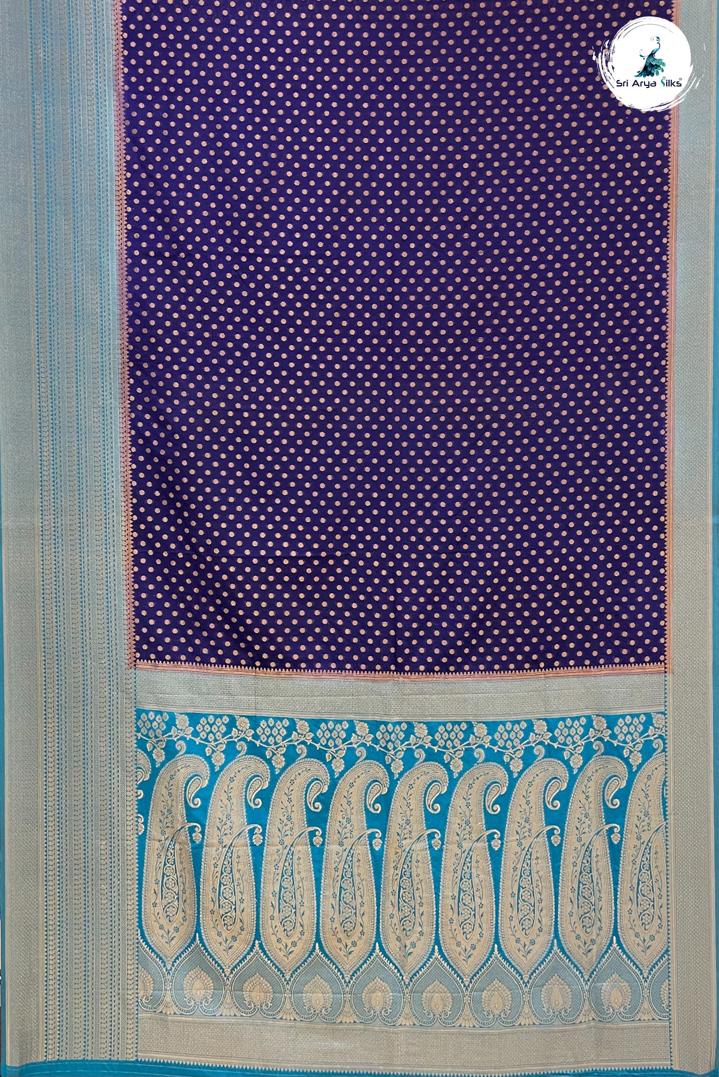 Navy Blue Semi Banarasi Saree With Zari Buttas Pattern