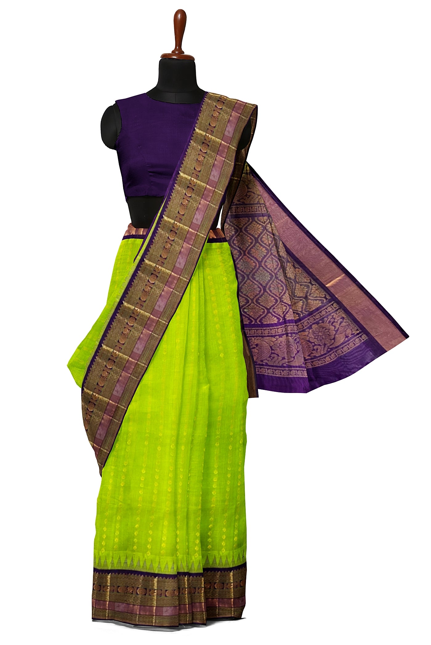 Light Green Silk Cotton Saree With Zari Buttas Pattern