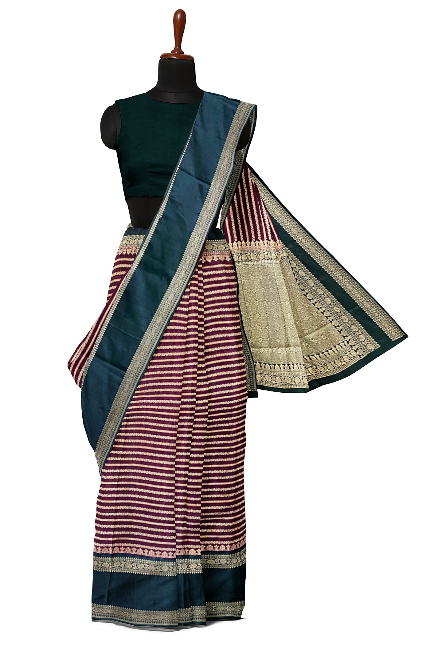 Grape Wine Semi Banarasi Saree With Zari Checked Pattern