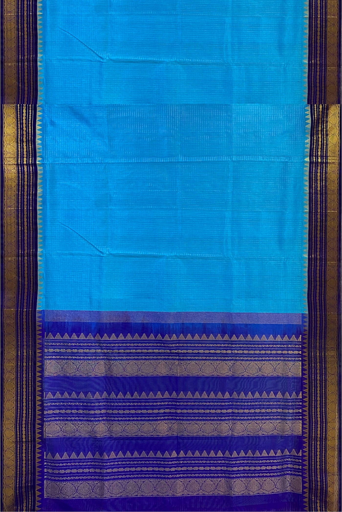 Sky Blue Korvai Silk Cotton Saree With Zari Checked Pattern