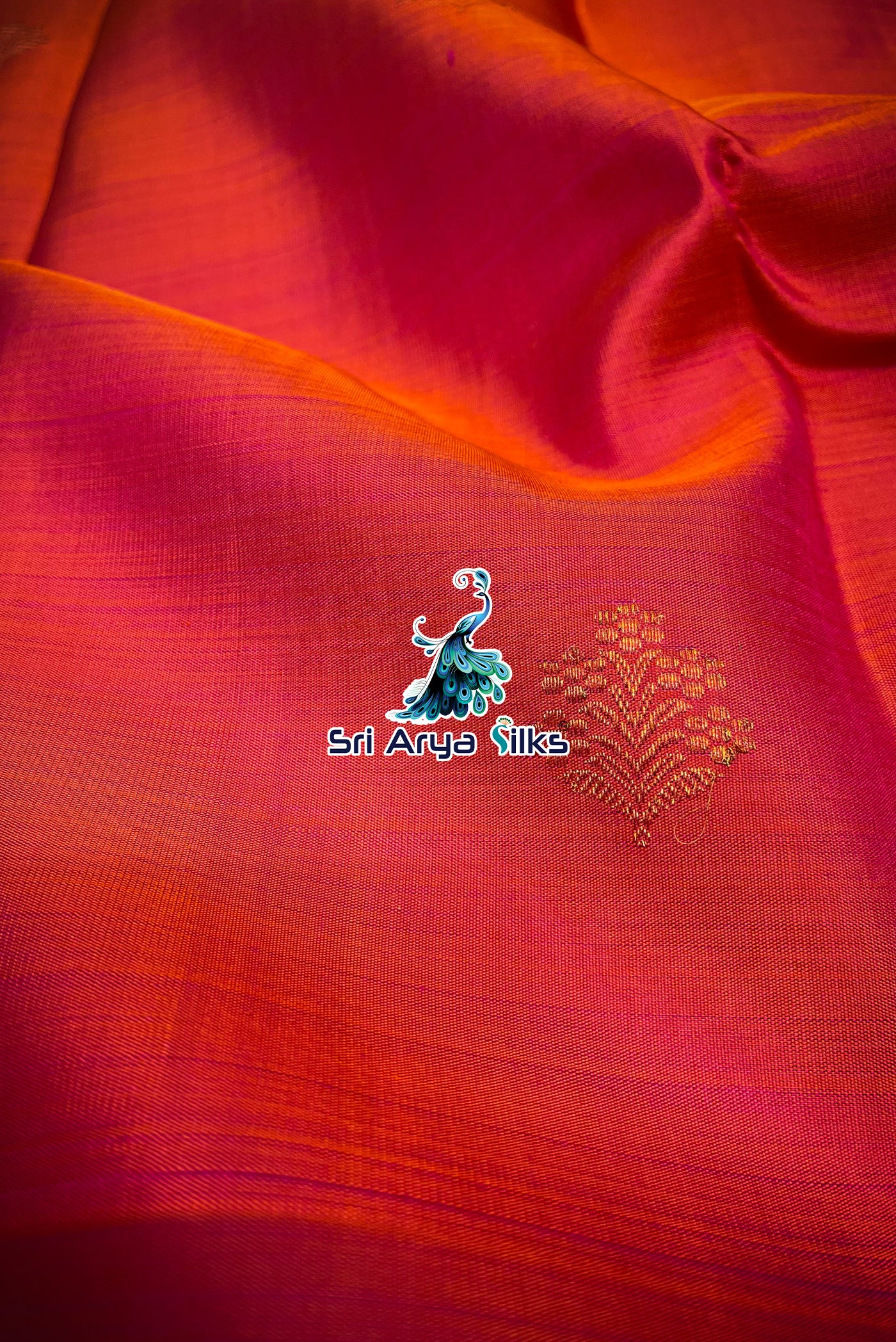 Orange Korvai Contrast Silk Saree With Pink Blouse & Buttas Pattern