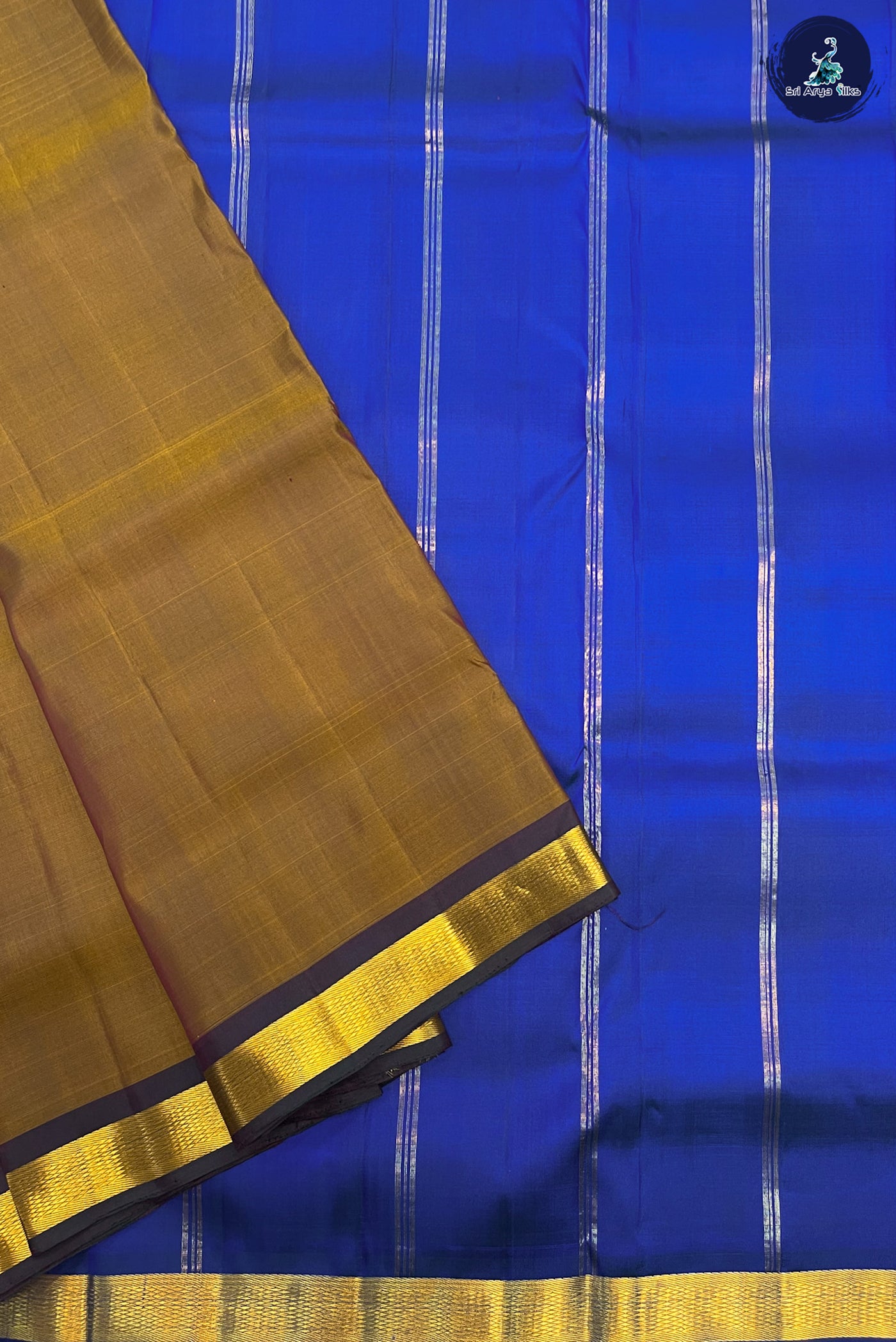 Light Brown Madisar 10 Yards Silk Saree With Plain Pattern