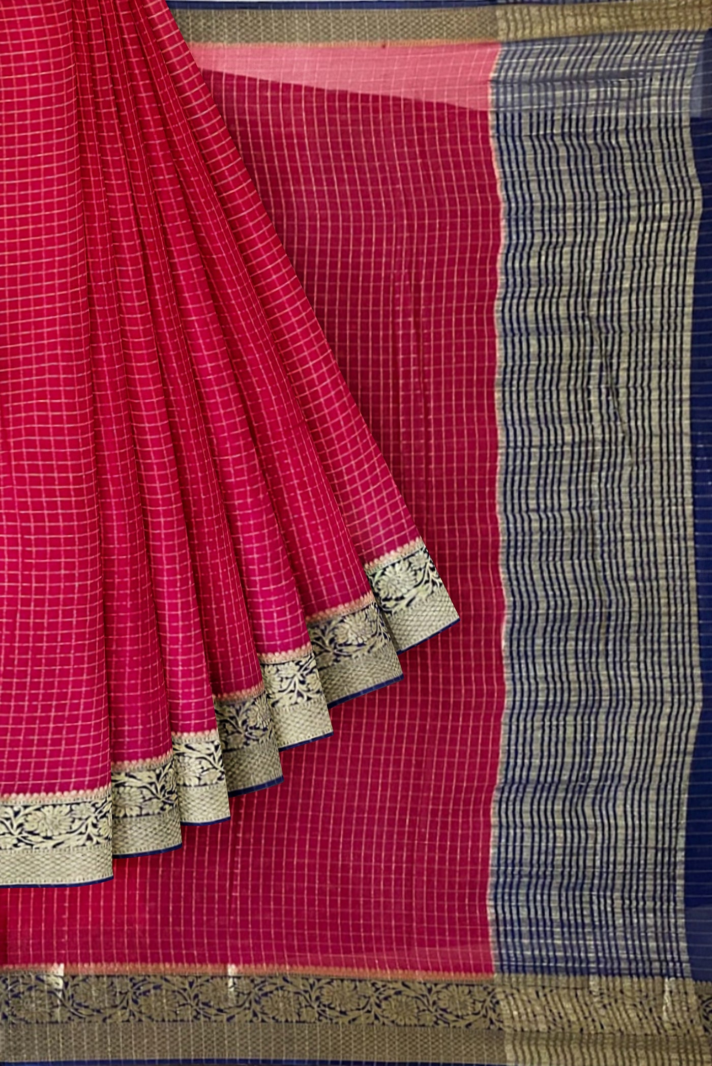 Pink Georgette Banarasi Saree With Zari Checked Pattern