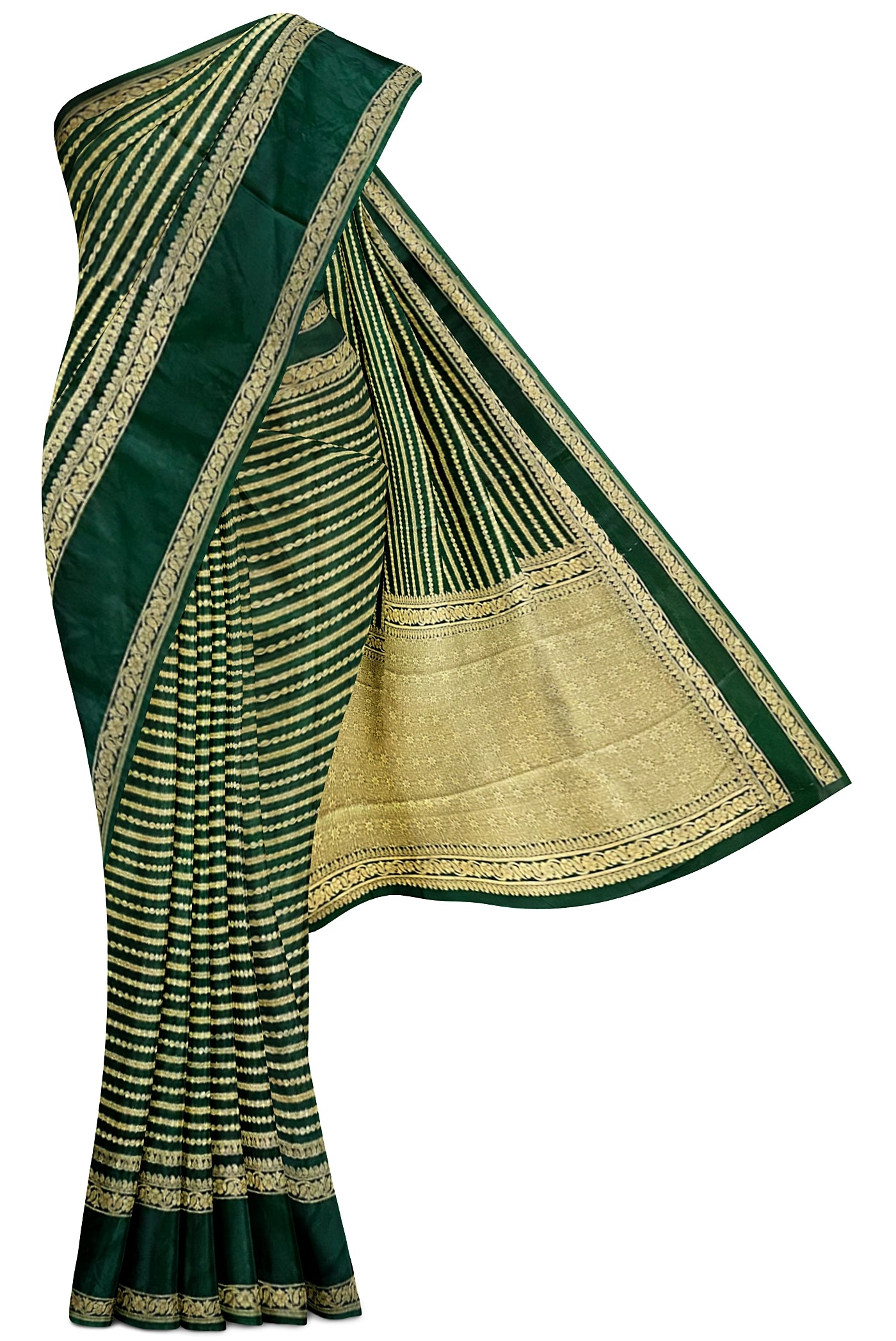 Bottle Green Georgette Banarasi Saree With Zari Checked Pattern