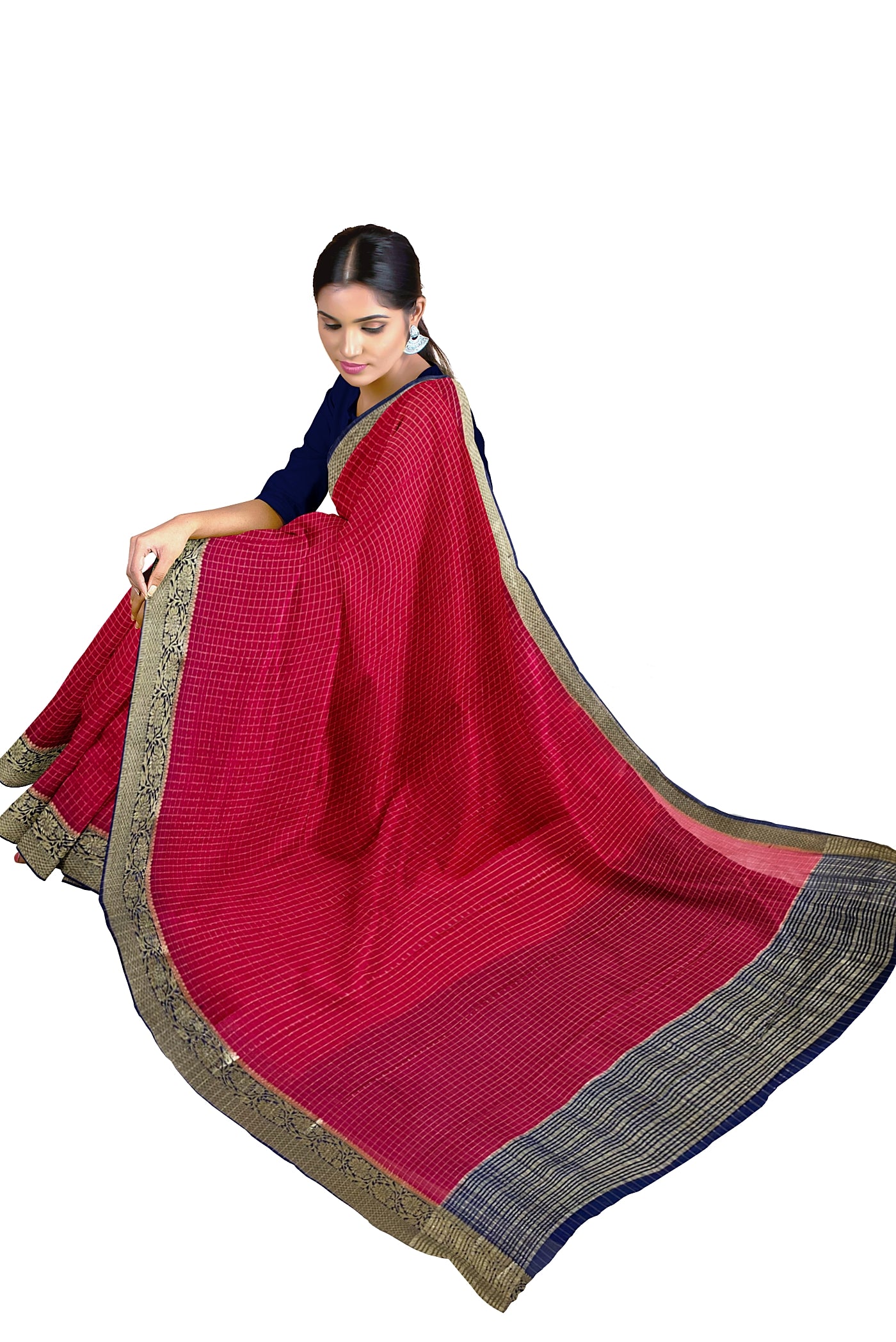 Pink Georgette Banarasi Saree With Zari Checked Pattern