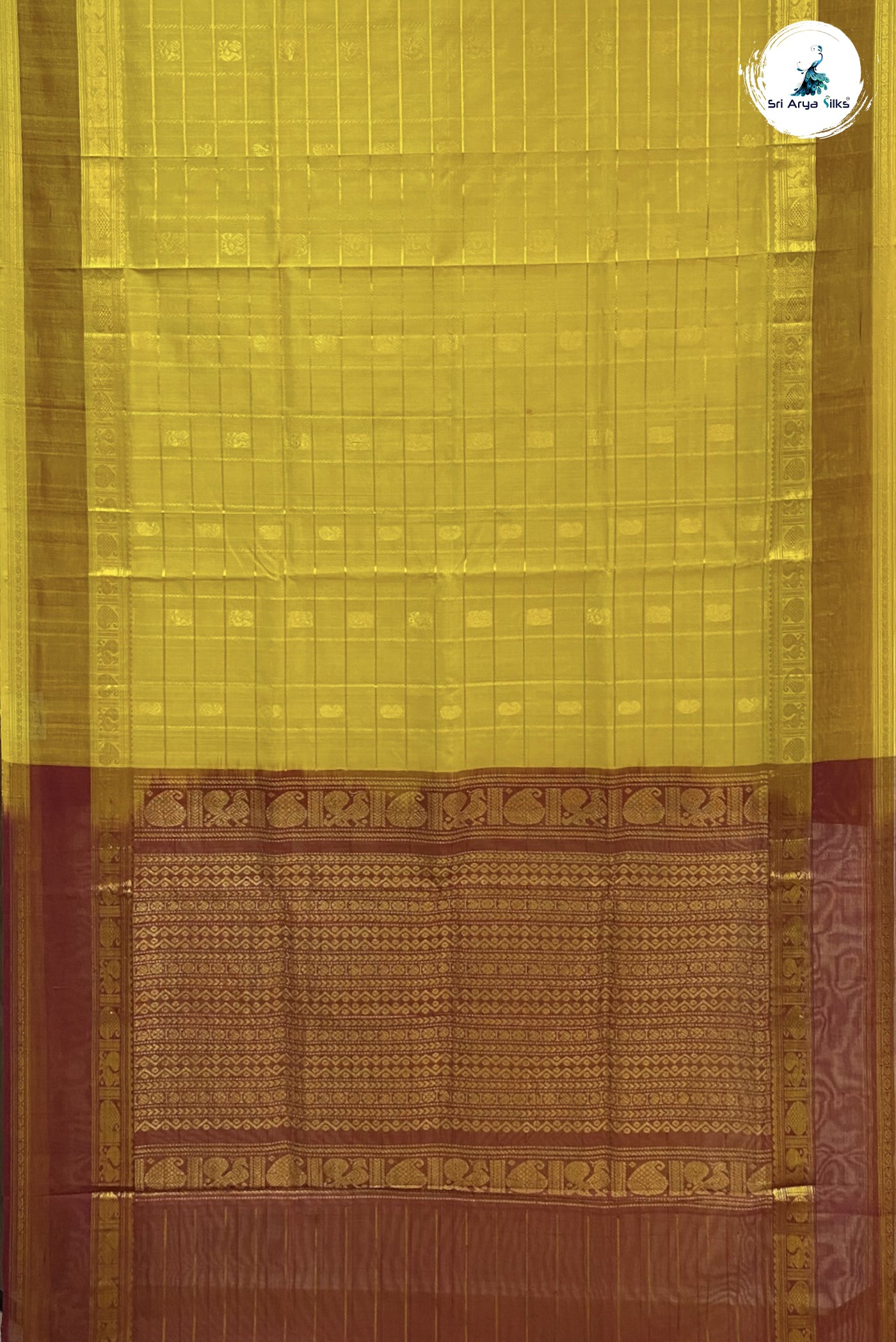 Mustard Yellow Checked Saree With Zari Buttas Pattern
