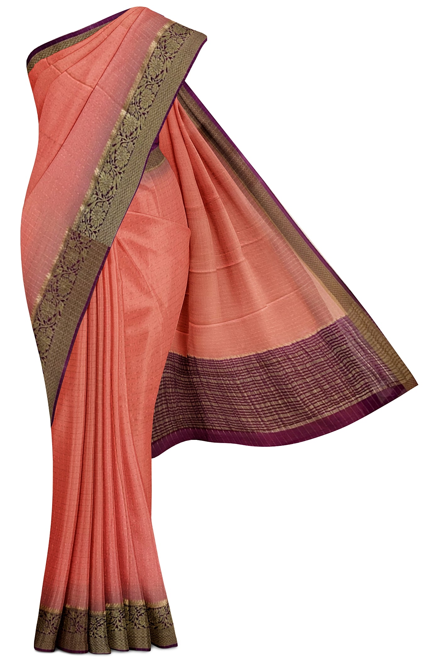 Baby Pink Georgette Banarasi Saree With Zari Checked Pattern