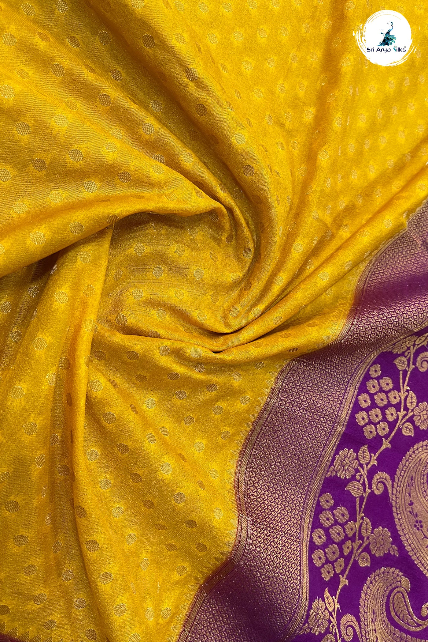 Yellow Semi Banarasi Saree With Zari Buttas Pattern