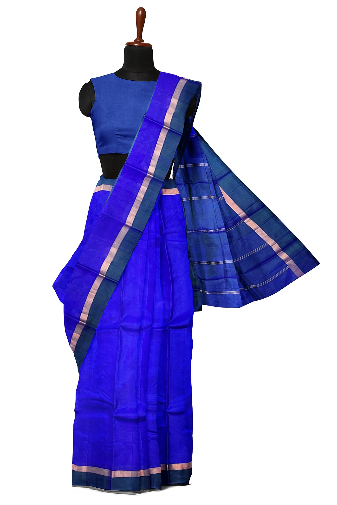 MS Blue Light Weight Silk Saree With Plain Pattern