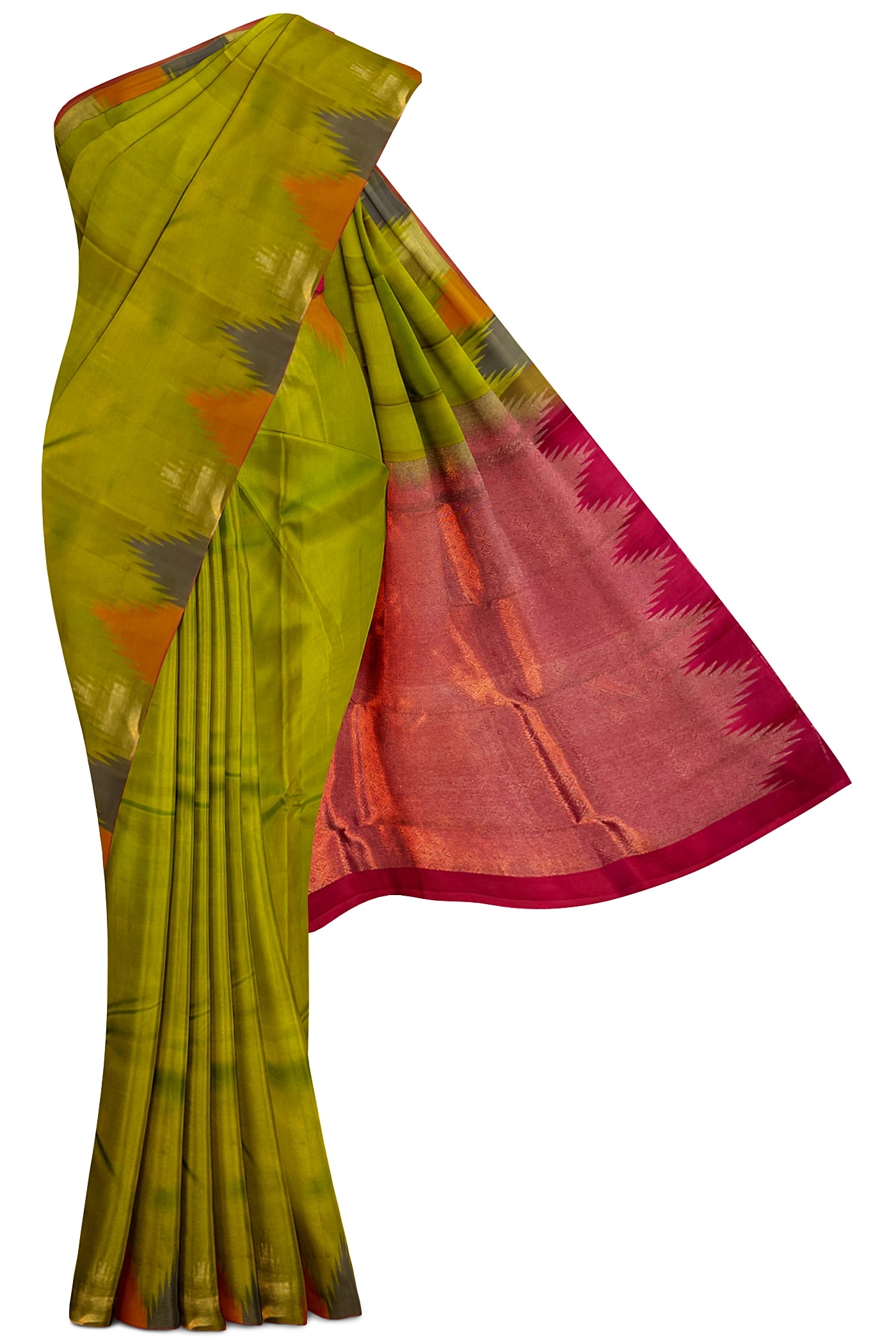 Lime Green Light Weight Silk Saree With Plain Pattern