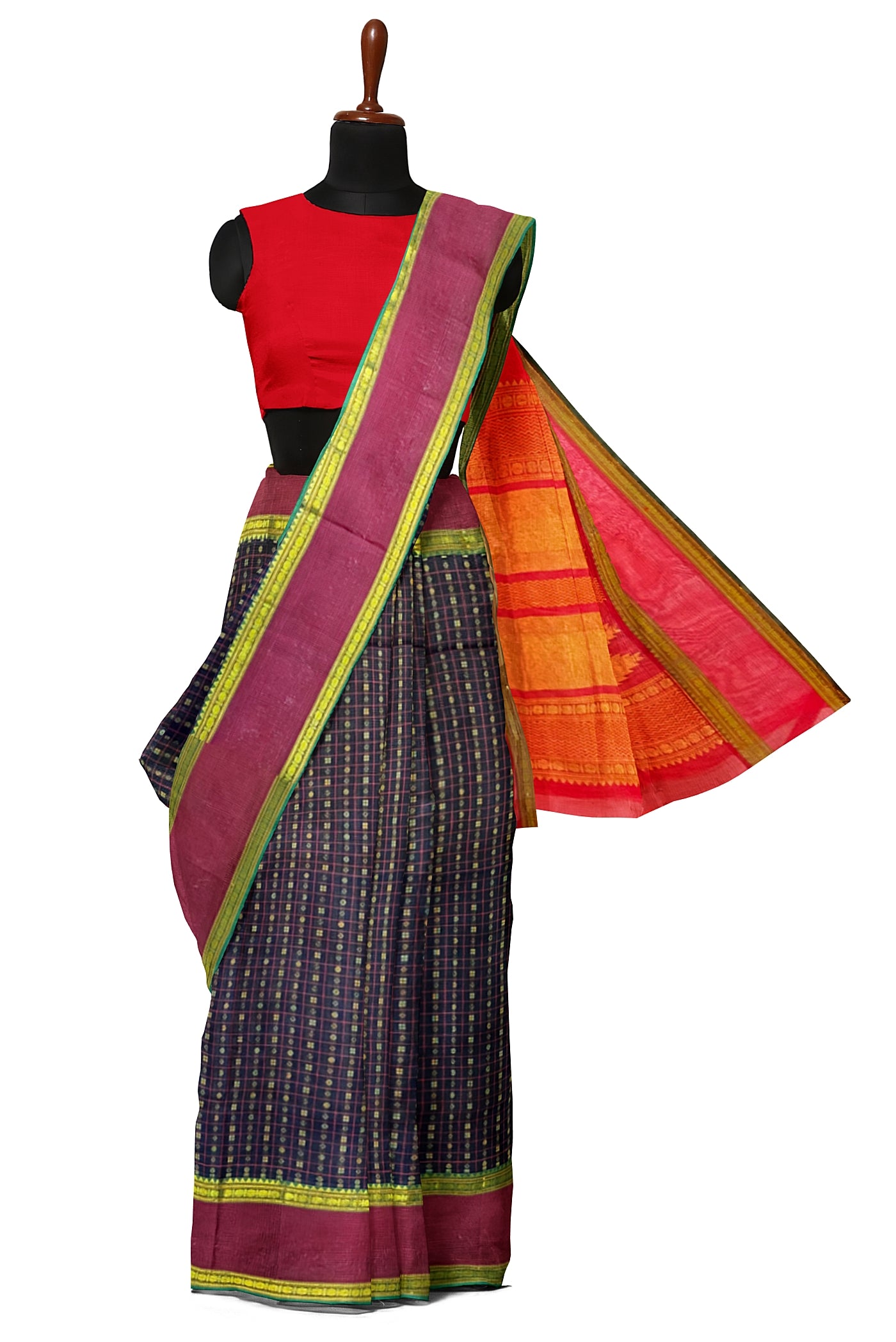 Black Silk Cotton Saree With Meenakari Work Pattern