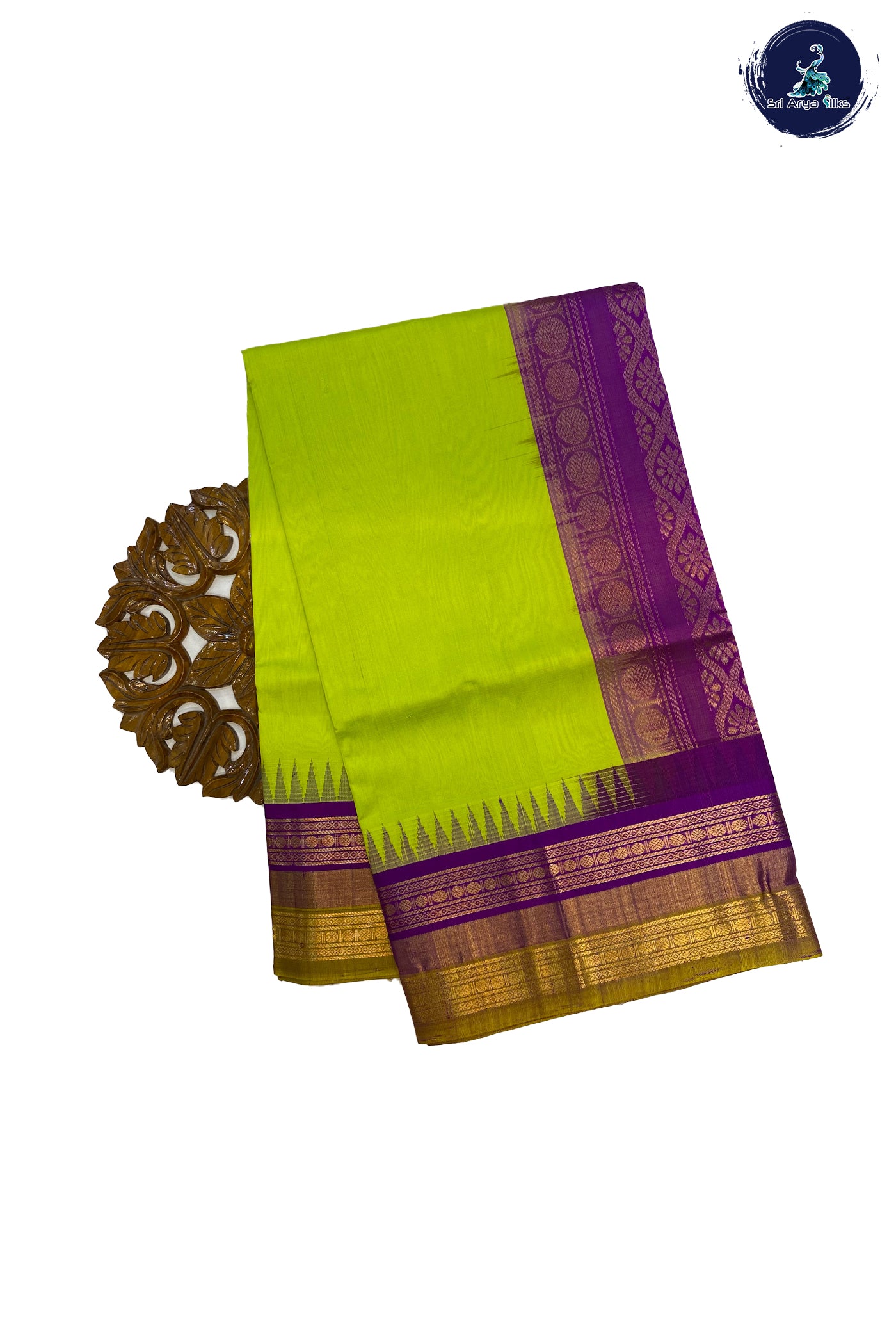 Flurocent Green Korvai Silk Cotton Saree With Plain Pattern