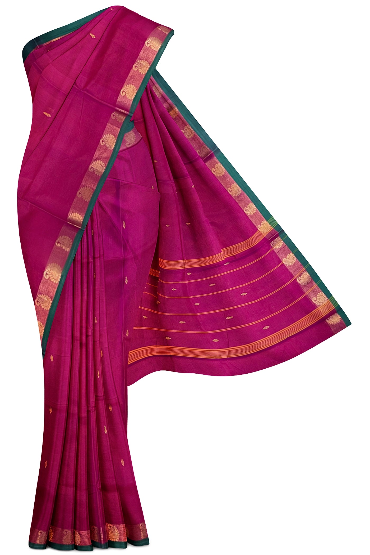 Dark Pink Cotton Saree With Zari Buttas Pattern