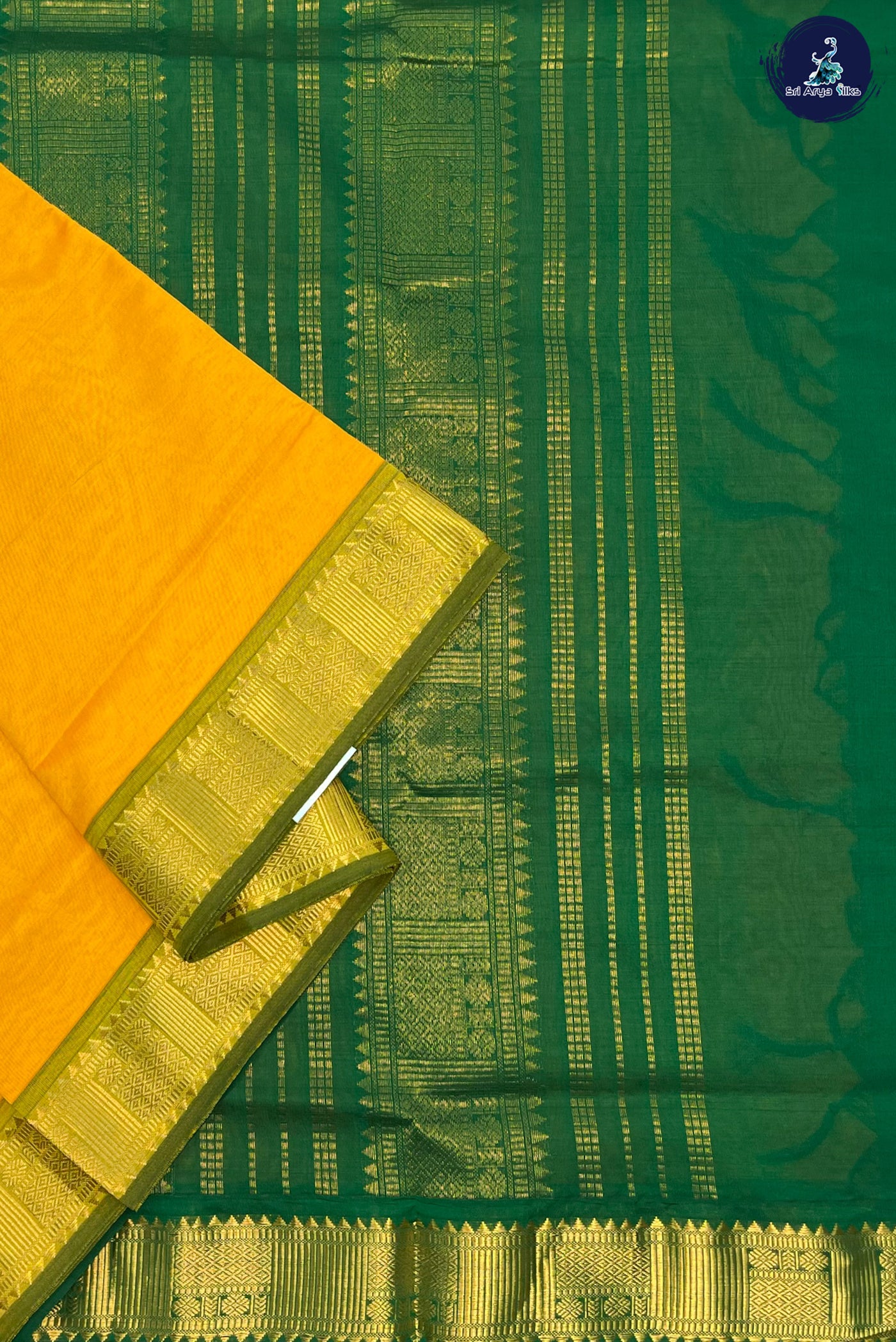 Mango Yellow Madisar Semi Silk Cotton Saree With Plain Pattern