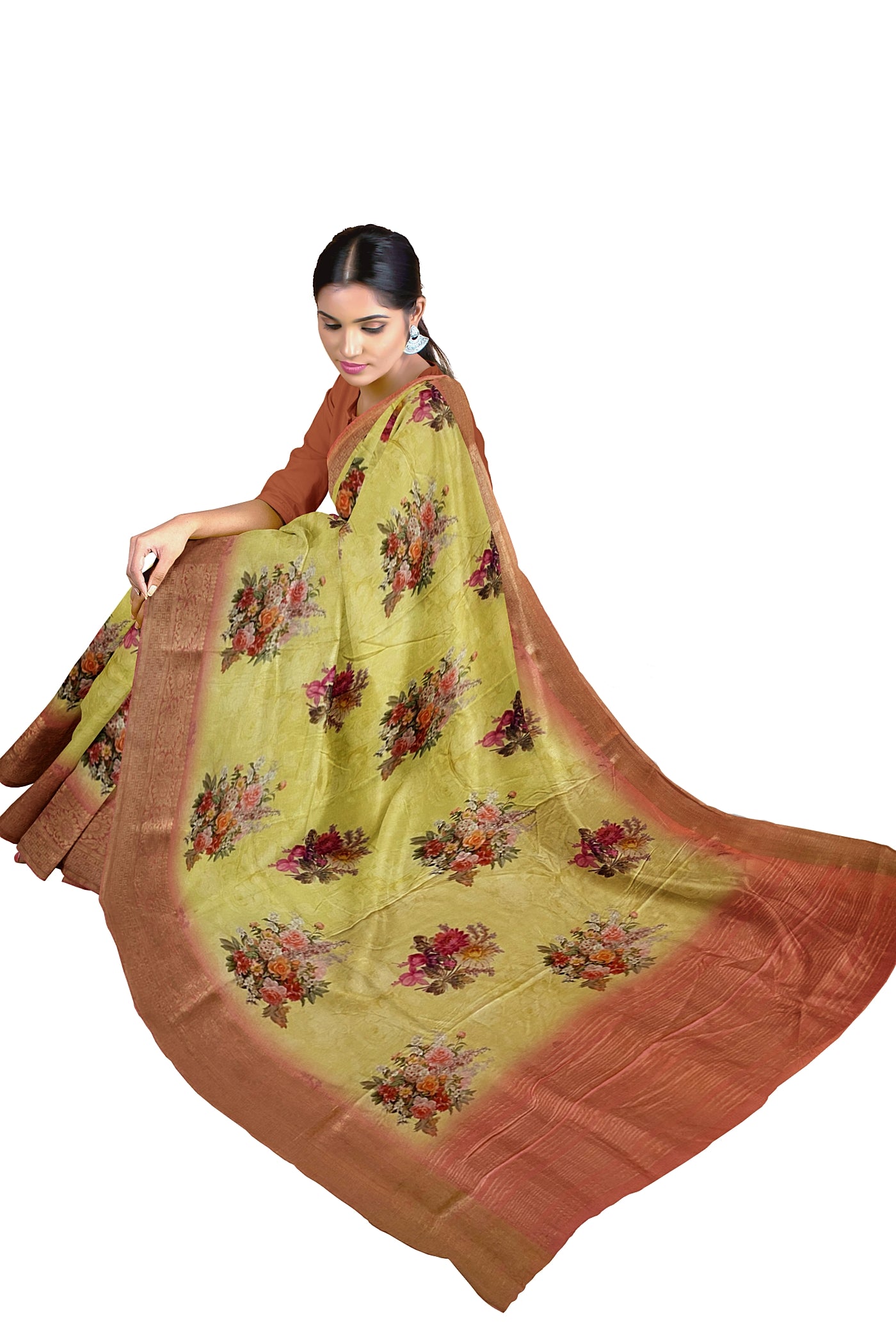 Light Yellow and Baby Pink Semi Dola saree