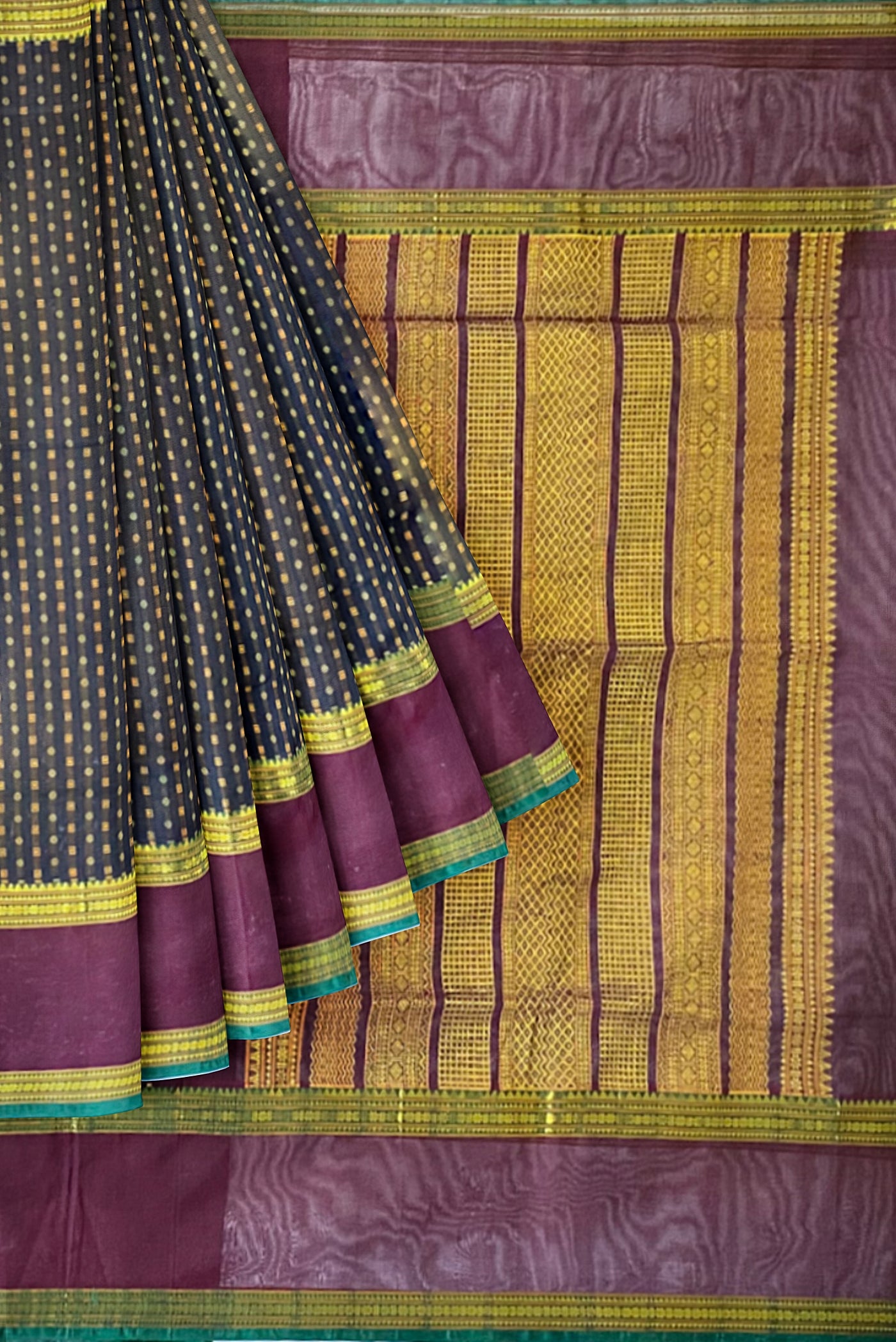 Black Silk Cotton Saree With Meenakari Work Pattern