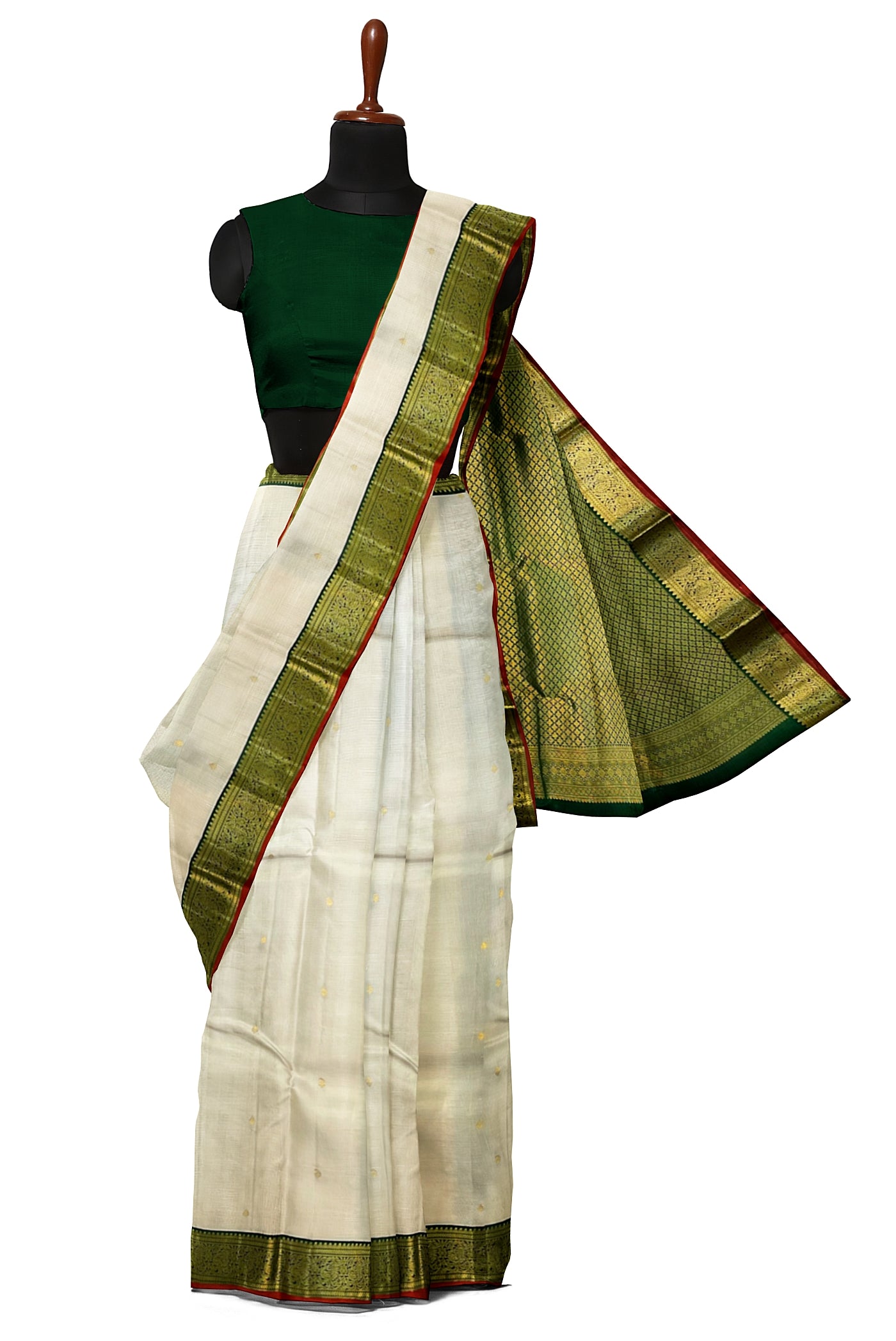 Off White Korvai Contrast Silk Saree With Buttas Pattern