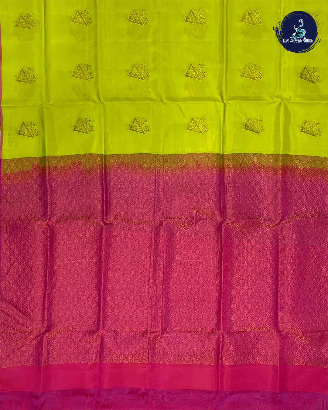 Lime green and Pink Kanchipuram Half Pure Silk Saree