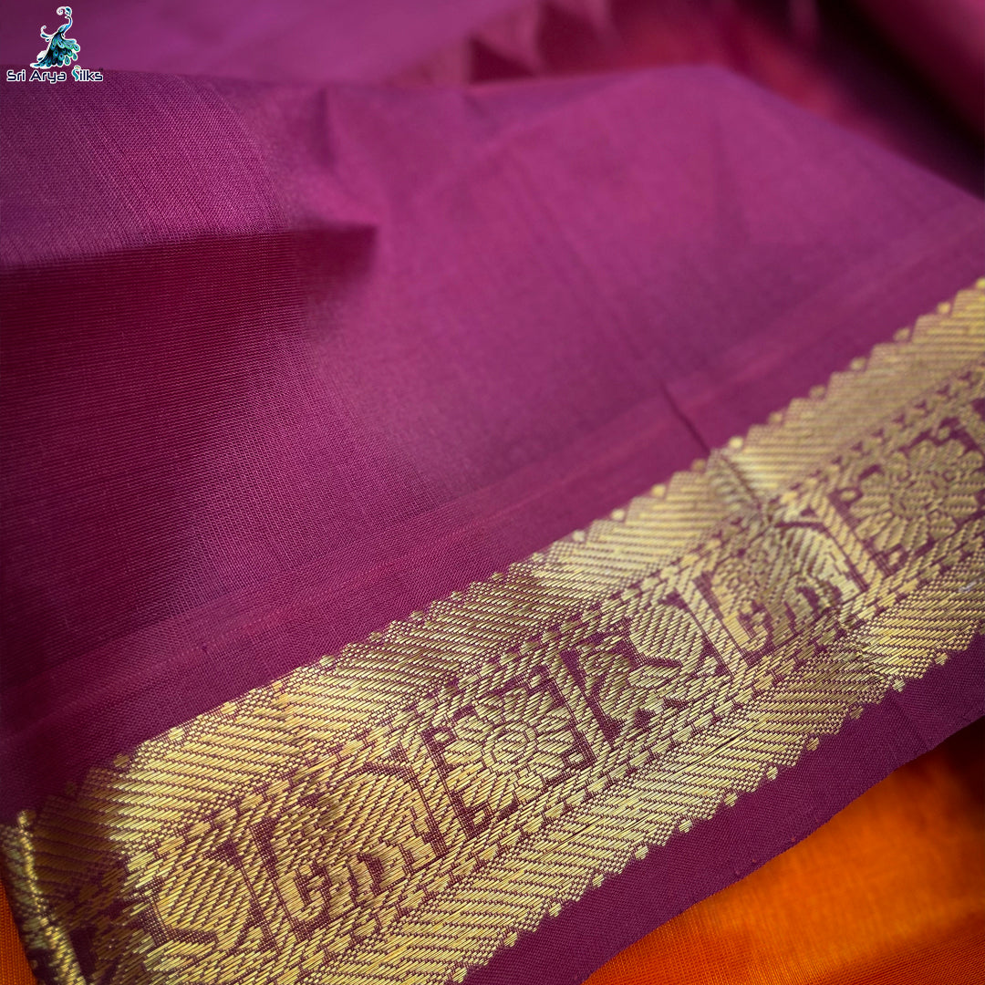 Orange and Maroon Handloom Silk Cotton Saree