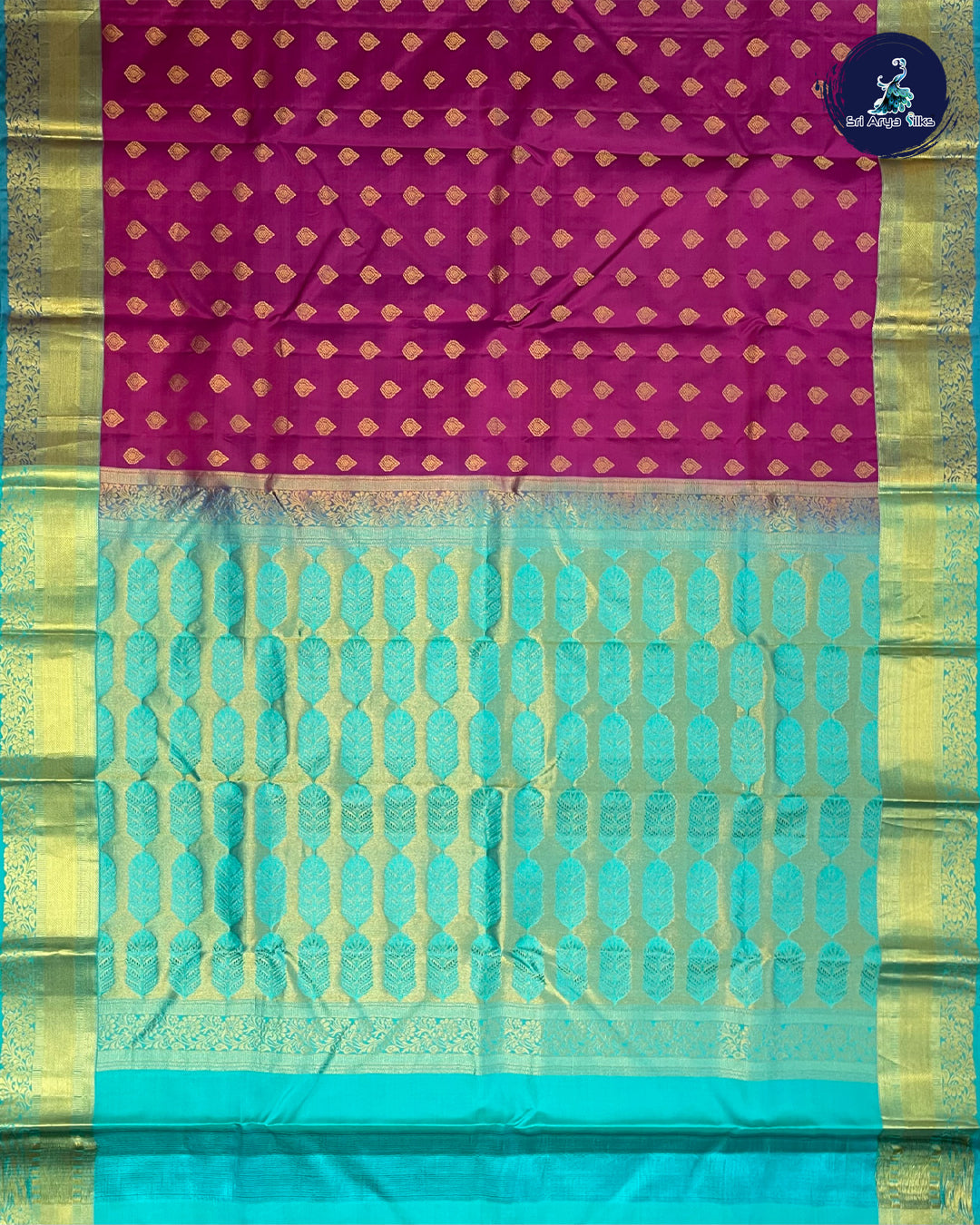 Purple and Teal Blue Pure Kanchipuram Silk Saree