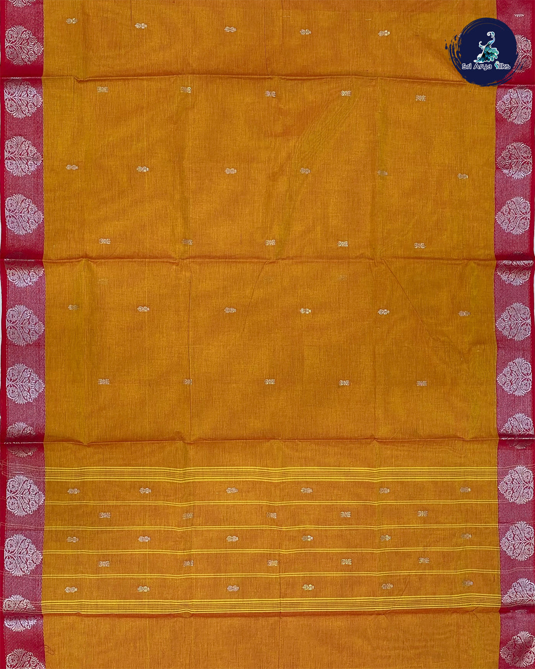 Mustard Yellow Cotton Saree With Buttas Pattern