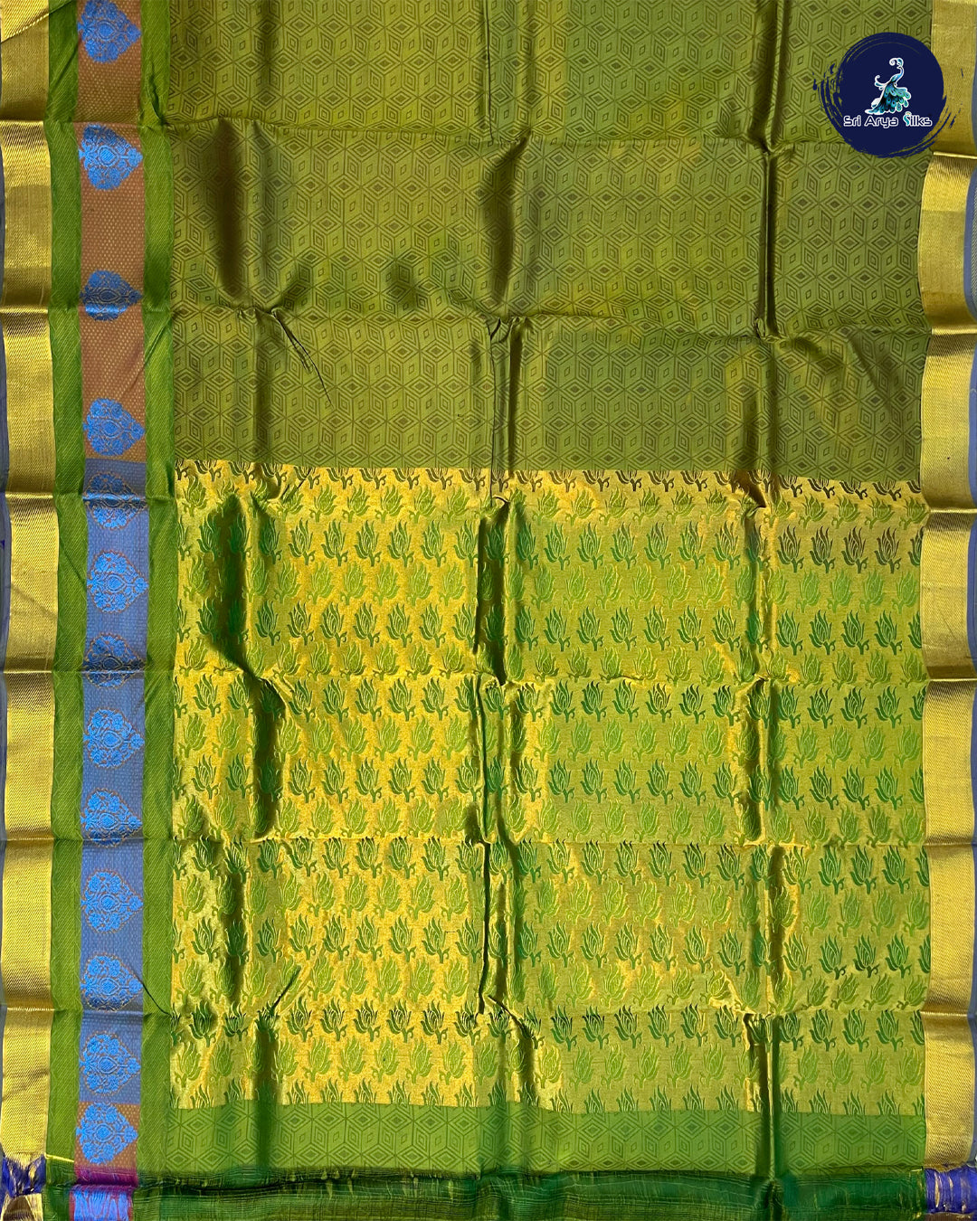 Green and Parrot Green Kanchipuram Half Pure Silk Saree