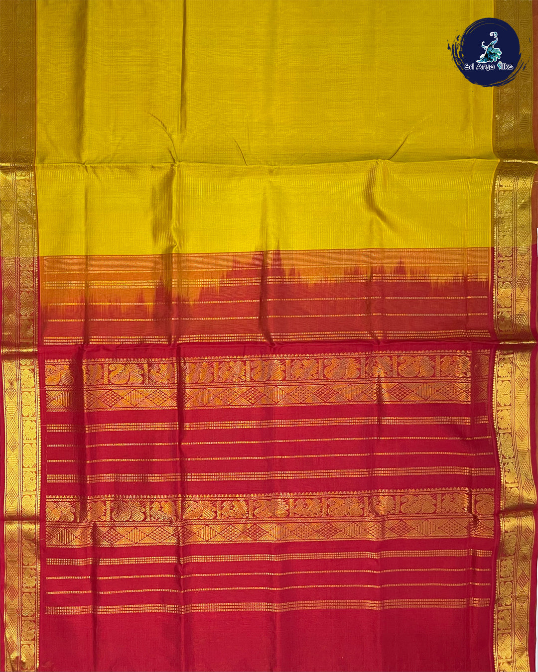 Mustard Yellow and Red Handloom Vairaoosi Silk Cotton Saree